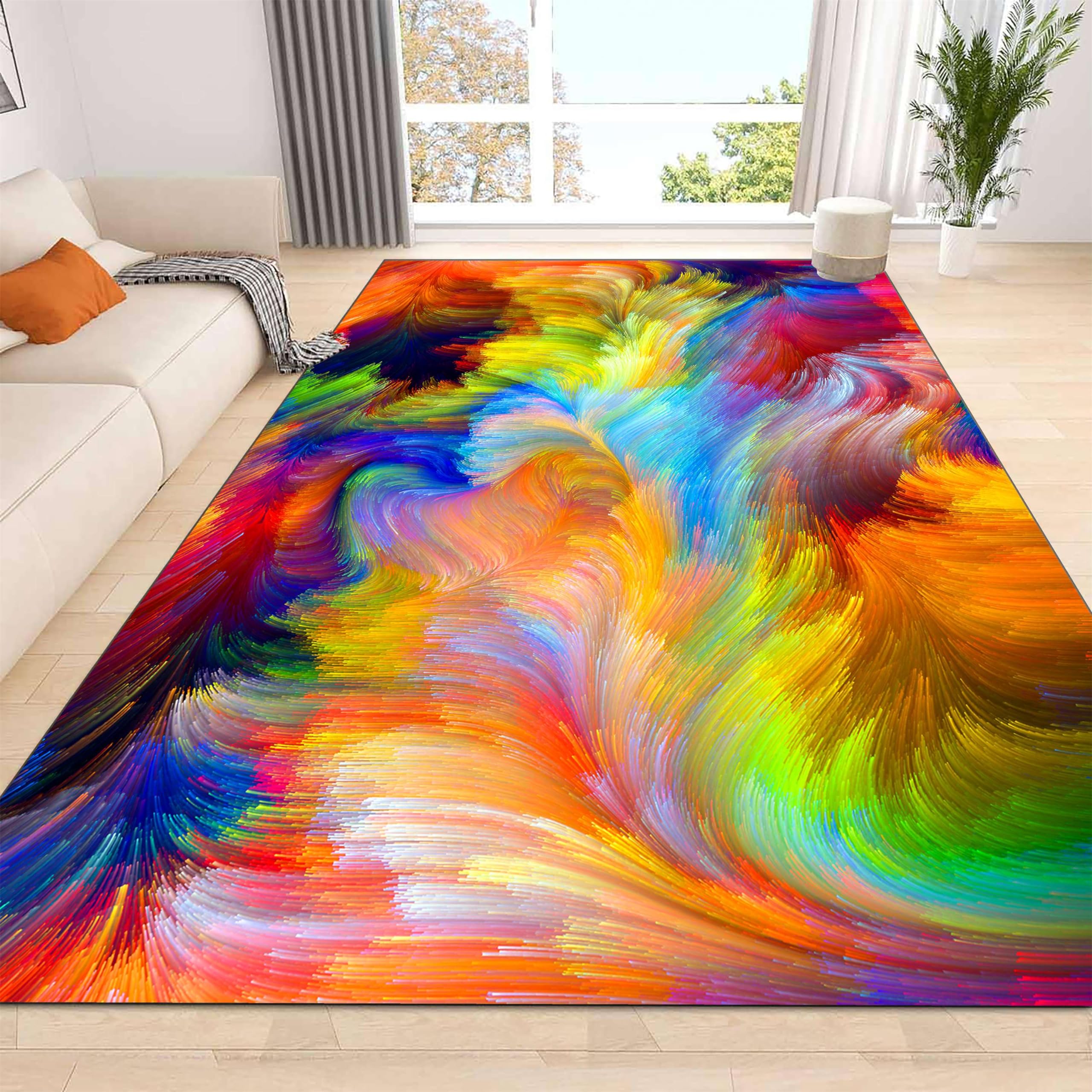 rugsjwaizj Modern Abstract Area Rugs Washable Bedroom Rugs Soft Non-Slip Stain Resistant Rugs Colorful Line Prints Non-Shedding Used for Living Room
