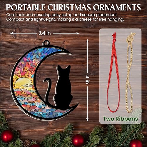 Miniatura 3 de Adornos de Navidad para amantes de los gatos, adorno de Navidad de doble capa para decoración de árboles, regalos para amantes de los gatos negros