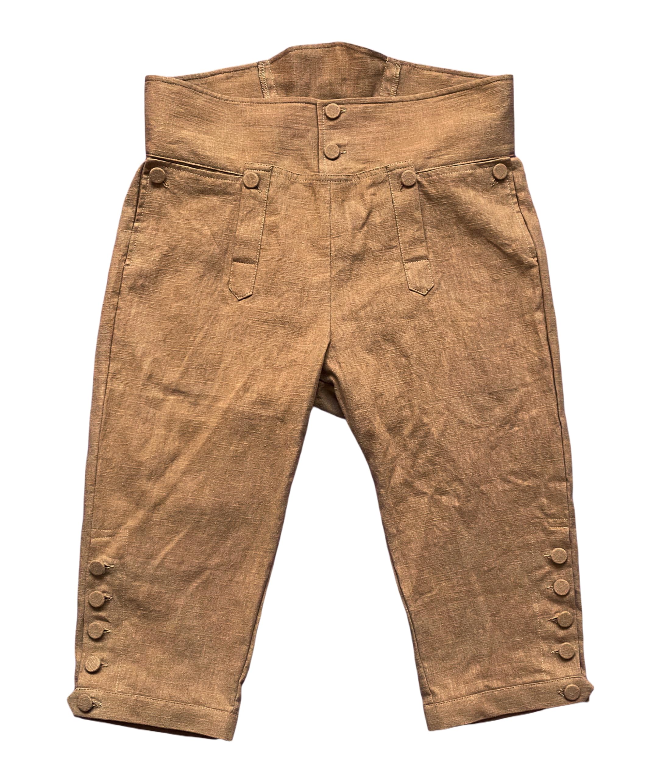 Reminisce BoutiqueMens Colonial Knee Linen Breeches 18th Century Pants Fall Front Style