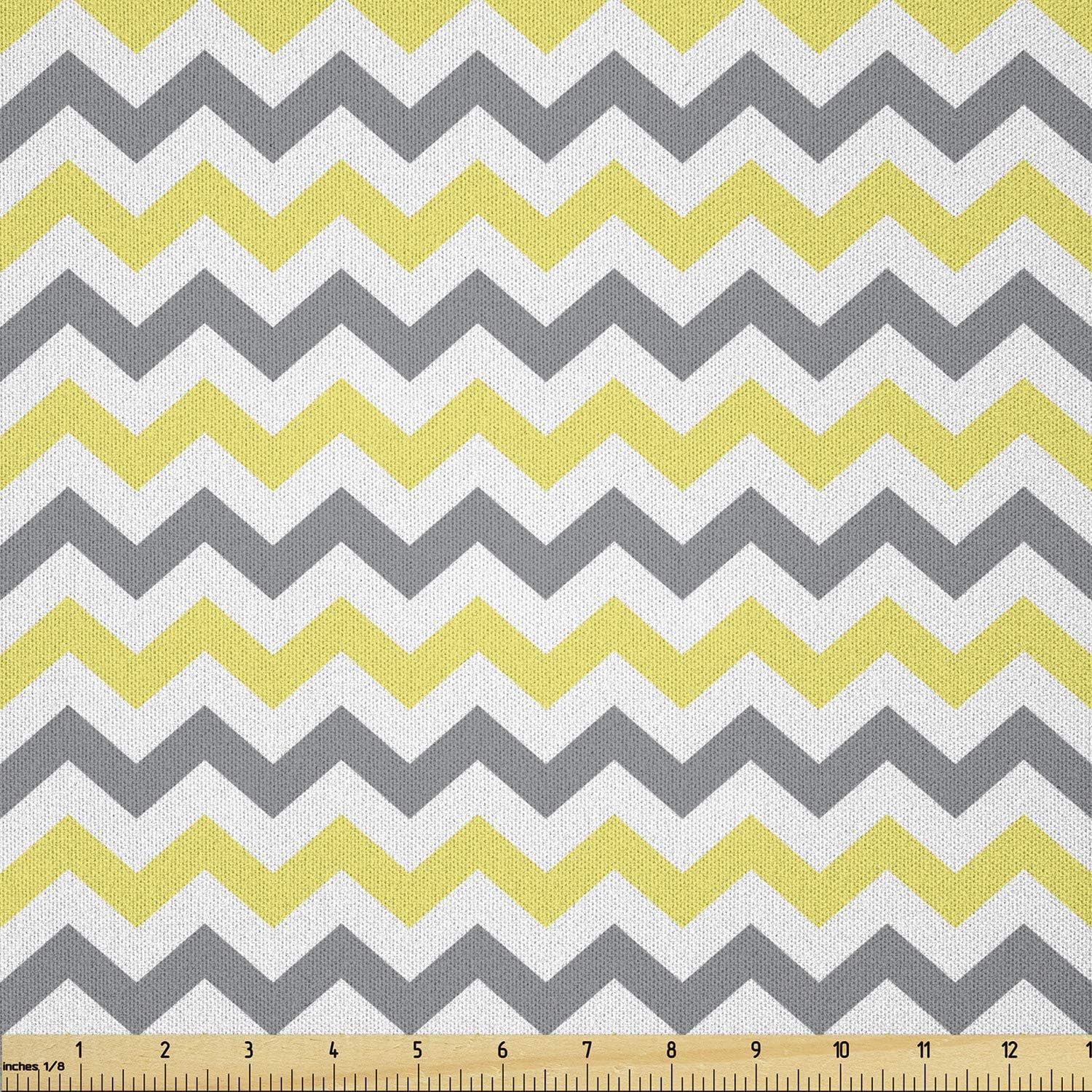 Geometric Fabric by The Yard, Horizontal Chevron Pattern Zigzag Endless Simplicity Design Print, Microfiber Fabric for Arts and Crafts Textiles & Decor, Grey Yellow White