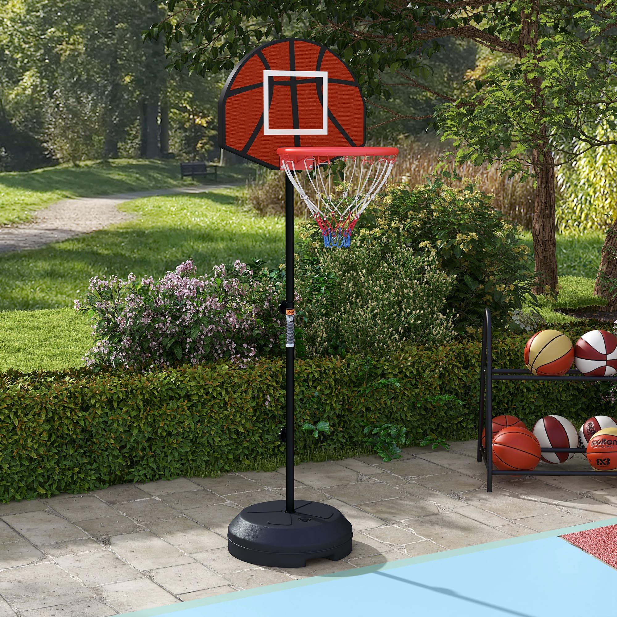 SPORTNOW Basketballkorb mit Ständer Höhenverstellbar Basketballständer, Magnet-Dartscheibe 129-179 cm Basketball-Backboard-Ständer, Basketballanlage für Erwachsene, Stahl