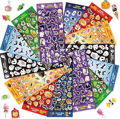 Miniatura 9 de 16 hojas de calcomanías hinchadas de Halloween, 650 calcomanías de Halloween para niños, decoración surtida, recuerdo de fiesta