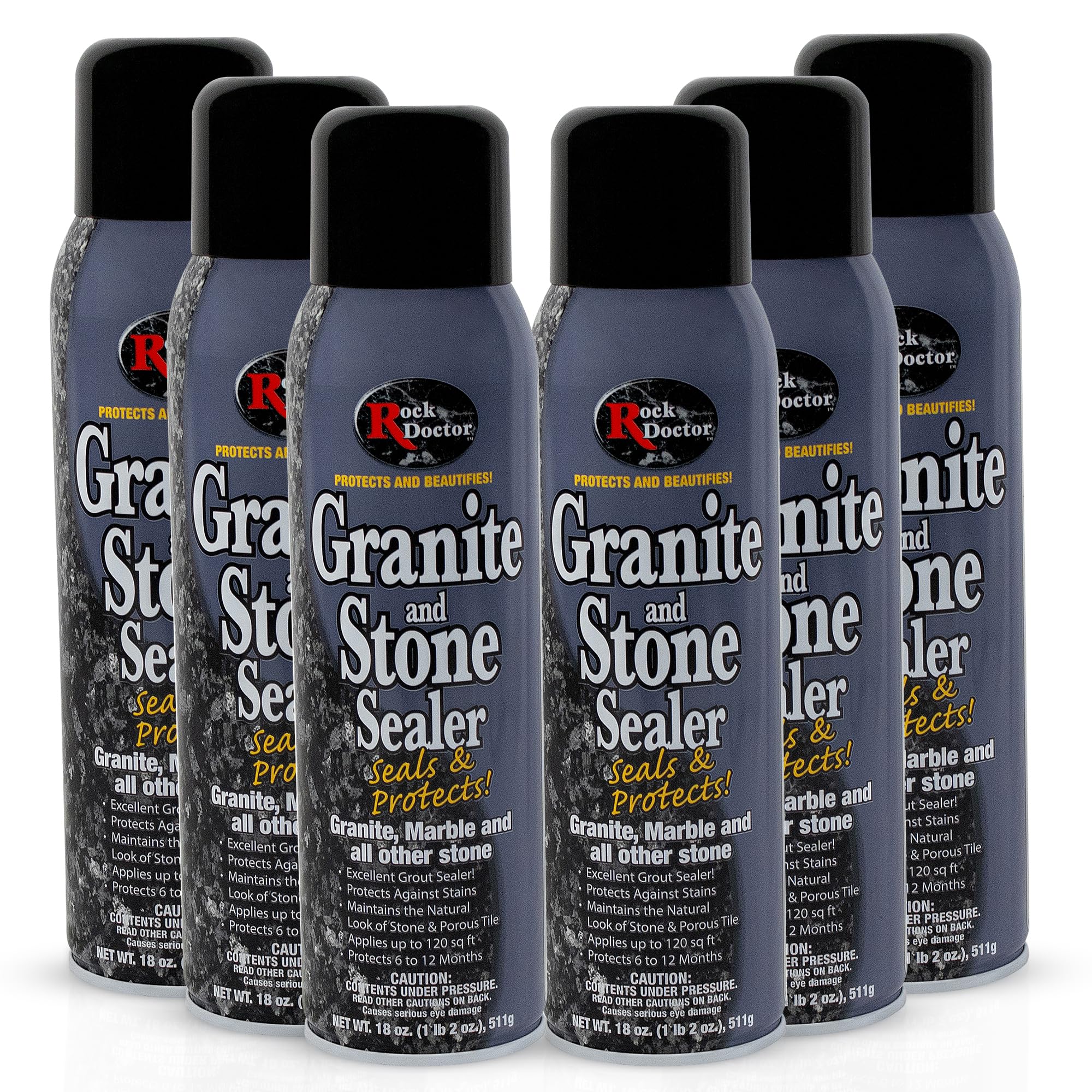 Granite Sealer for Marble, Stone, and Tile Countertops, Smooth Finish with Stain Resistant Moisture Protection, Interior and Exterior Use, Pack of 6