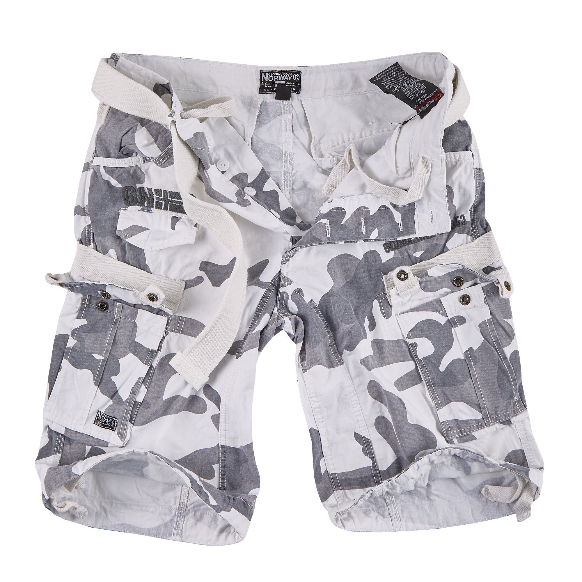 Geographical Norway Men's White Camo Cargo Shorts Bermuda Shorts With Belt Shorts Hunter In Bundle With Ud Bandana - L