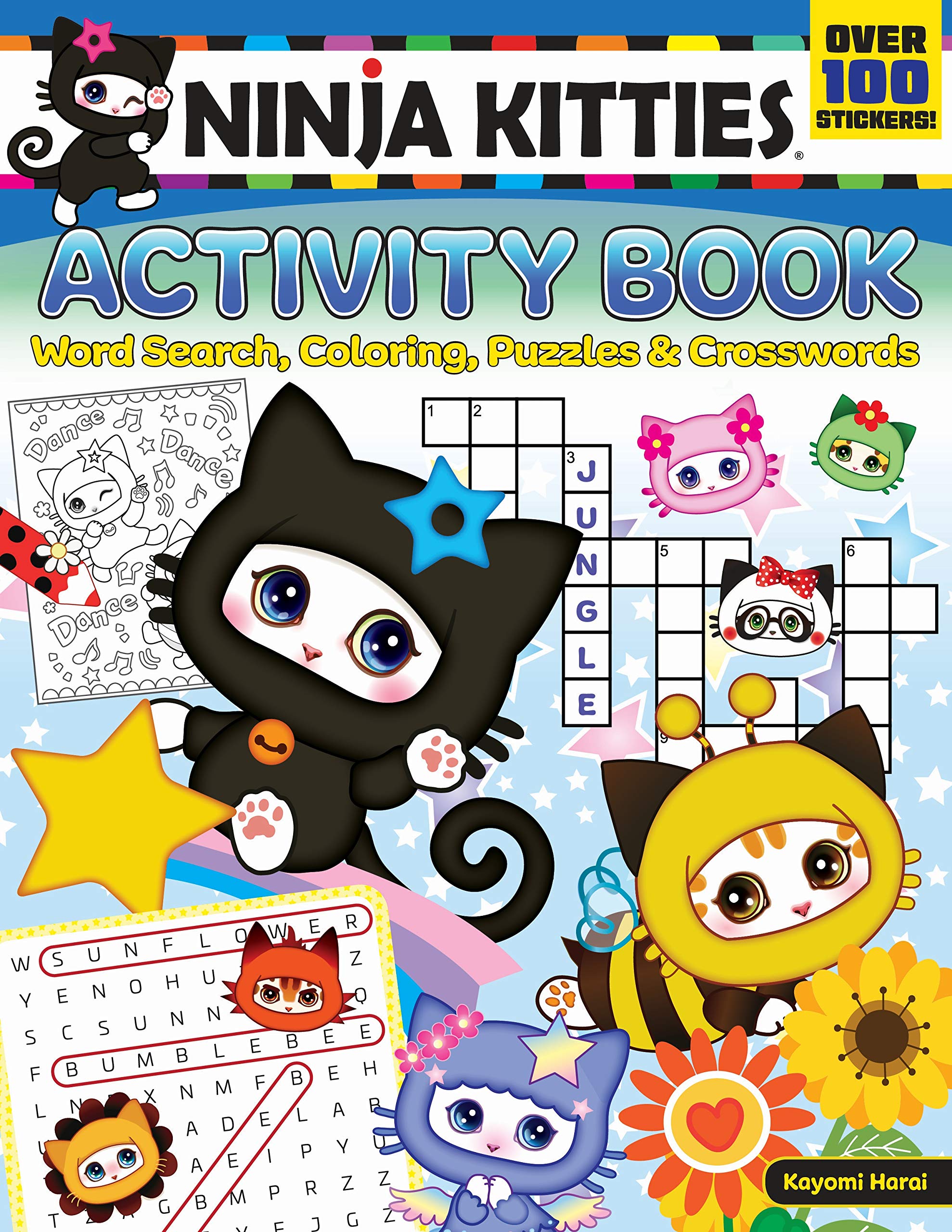 Ninja Kitties Activity Book: Word Searches, Coloring, Puzzles & Crosswords (Happy Fox Books) Hours of Fun for Kids with Seek-and-Find, Spot-the-Difference, Over 100 Free Bonus Stickers, and More