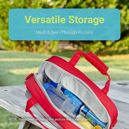 Miniatura 4 de Allermates Family Travel Essentials - Estuche organizador de bolsa para medicamentos para alergias y asma (rojo brillante)