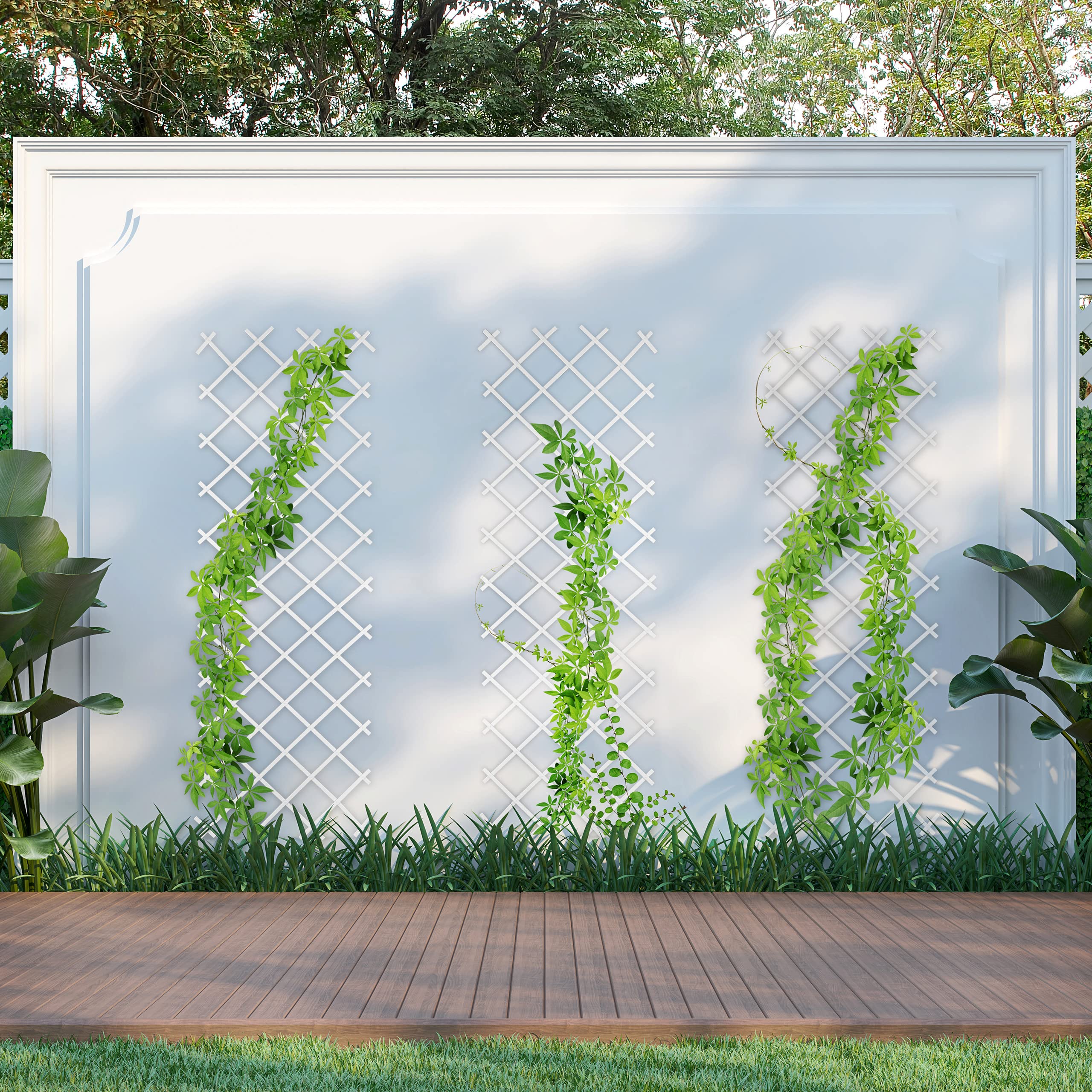 Relaxdays Set 3 Tralicci Estensibili in Plastica, Grigliato per Piante Rampicanti, Giardino e Balcone, 250 cm, Bianco