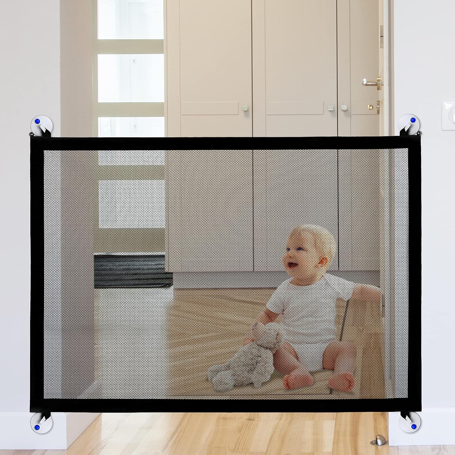 YOOFOR Retractable Gate for Dogs, Mesh Dog Gate, Portable Folding Mesh