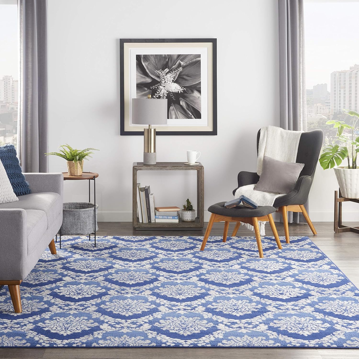 Nourison Home Whimsicle Blue 8' x 10' Area Rug - Easy Clean, Non Shedding, Bed Room, Living Room, Dining Room, Kitchen (8' x 10')