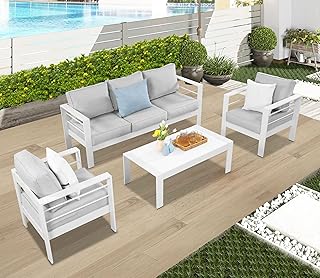 Wisteria Lane Aluminum Outdoor Patio Furniture Set, Modern Patio Conversation Sets, Outdoor Sectional Metal Sofa with 5 In...