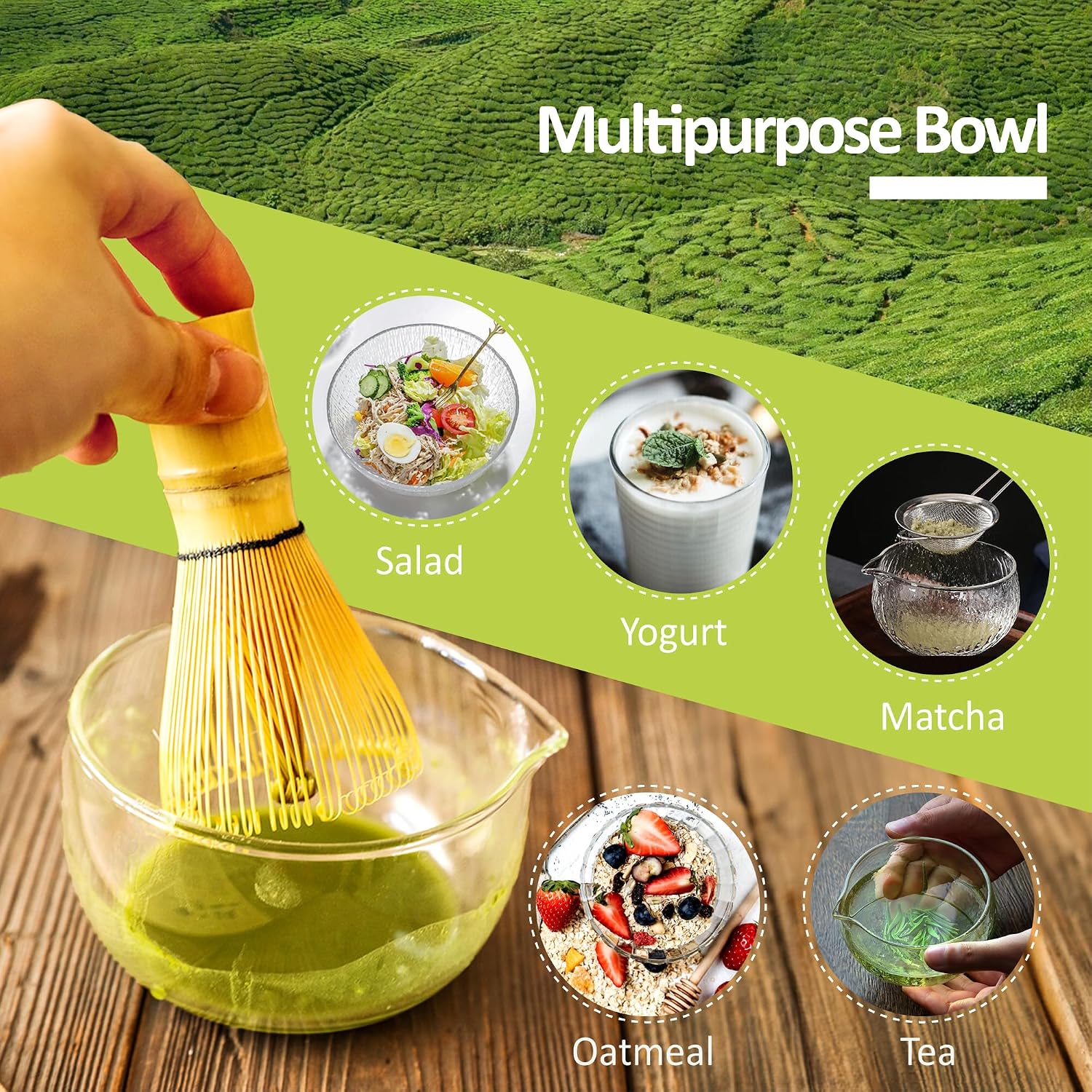 Matcha Bowl and Whisk Holder Set, Glass Matcha Bowl with Spout, Ceremonial Mixing Chawan, Clear Traditional Japanese Matcha Kit for Tea/Matcha Powder/Soup - Hammer Pattern