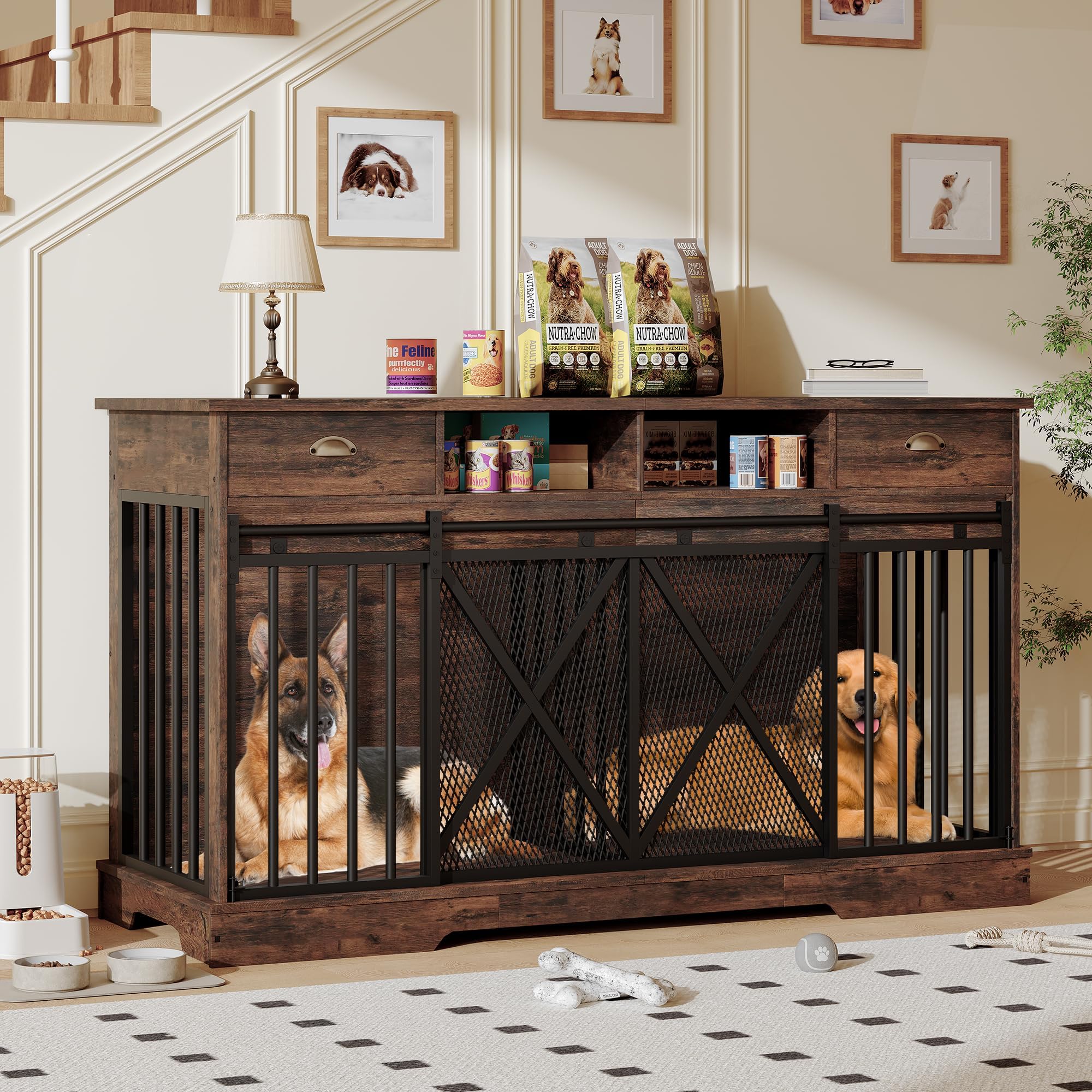 Amazon.com: Double Dog Crate Furniture, 63 Inch Heavy-Duty Dog