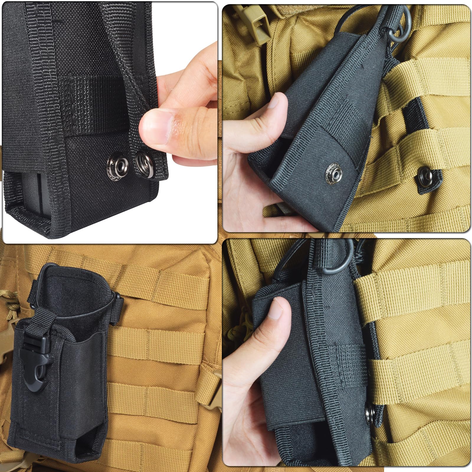 HYS MOLLE Etui na radio, uniwersalna kabura na pasek i kamizelkę, regulowany, odblaskowy pasek na ramię z paskiem zapobiegającym kołysaniu, taktyczny uchwyt na radio bez użycia rąk