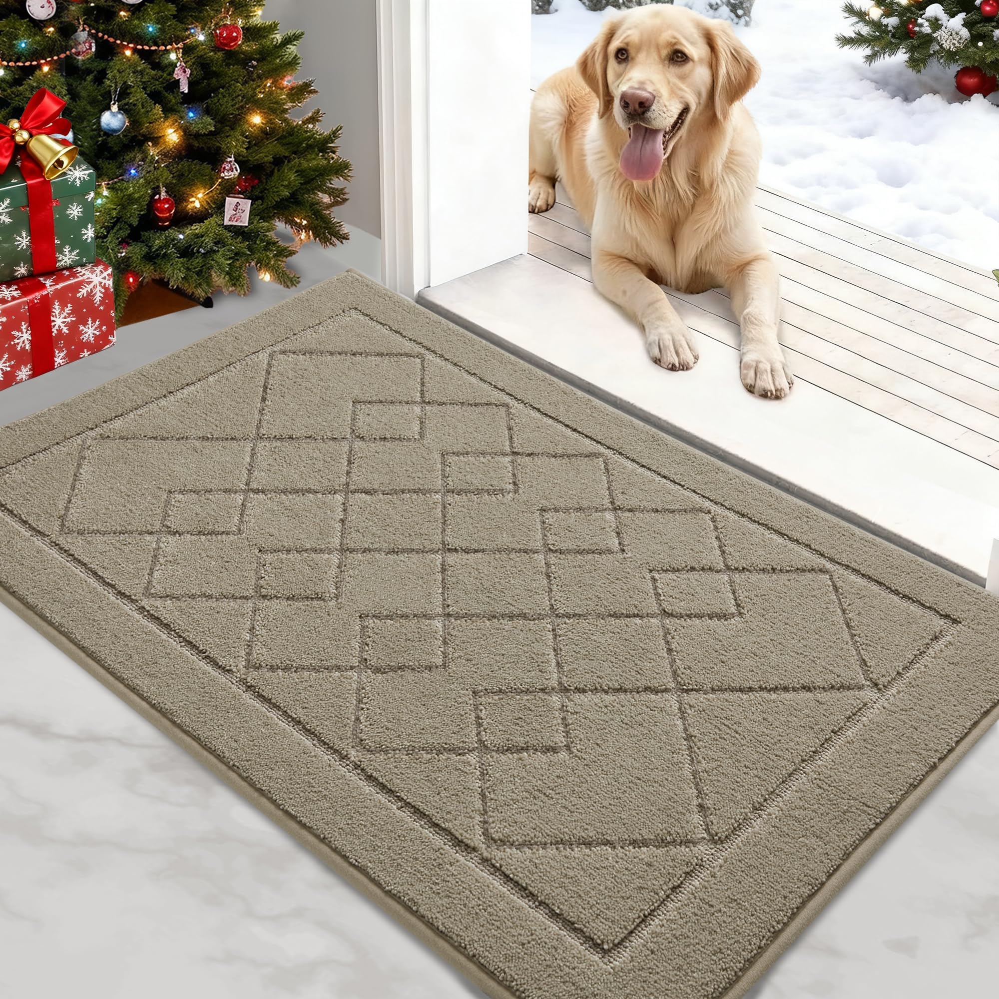 REFETONE Dirt Trapper Door Mat 20 x 32 Washable Indoor Doormat Rubber Backing Non Slip Resist Dirt and