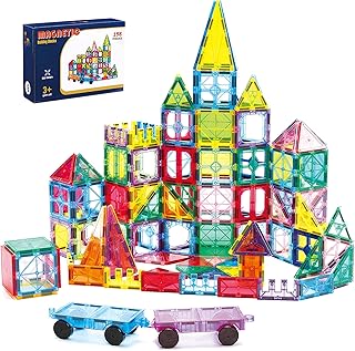 Ryoichi 138PCS Magnetic Building Tiles Set with 2 Cars, STEM Educational Construction Blocks &