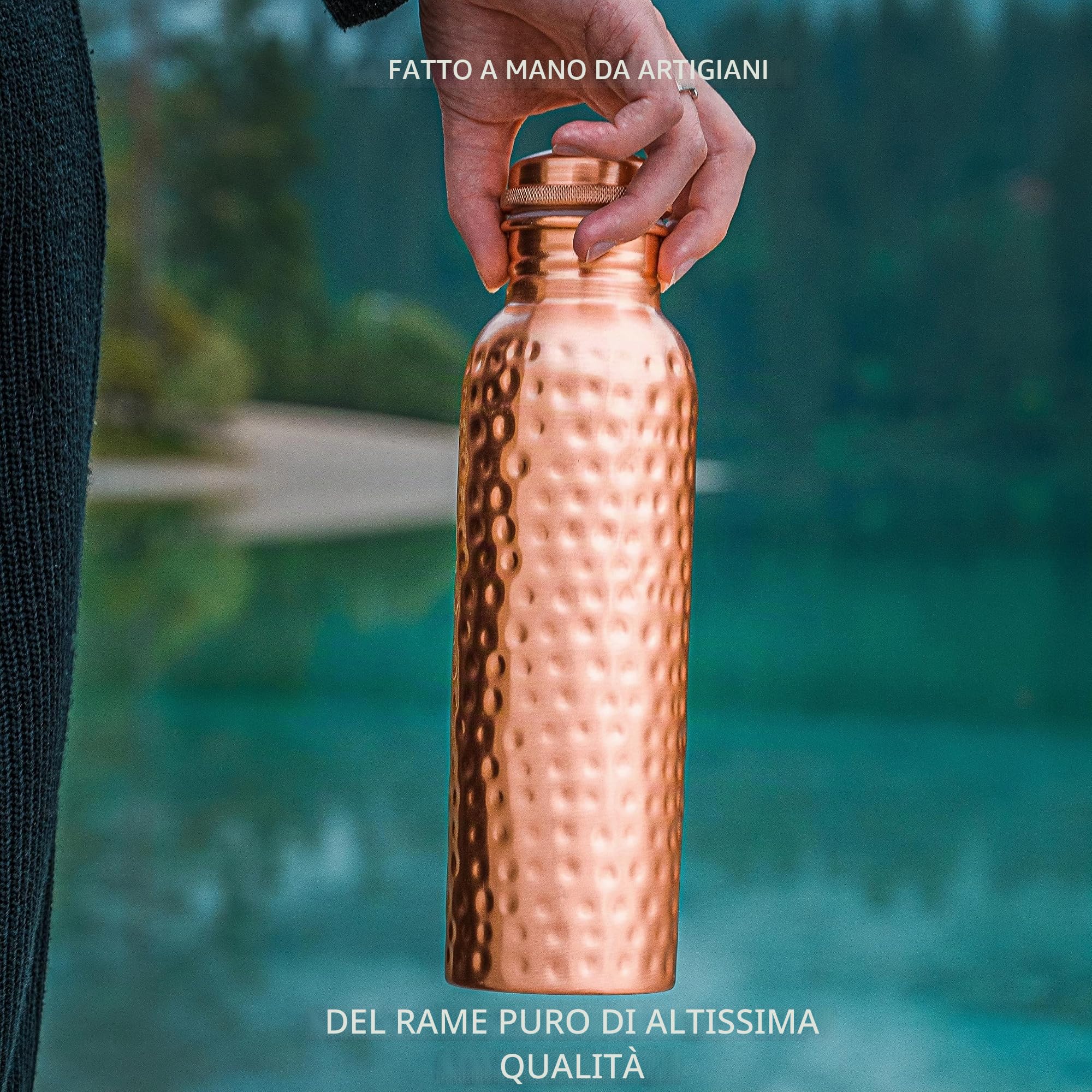 Kosdeg Martellato Bottiglia d’Acqua in Rame Extra Large 1 Litro – Contenitore Ayurvedico a Tenuta stagna – Bevi più Acqua, Riduci Il Consumo di Zuccheri E Godi di Salute Migliore