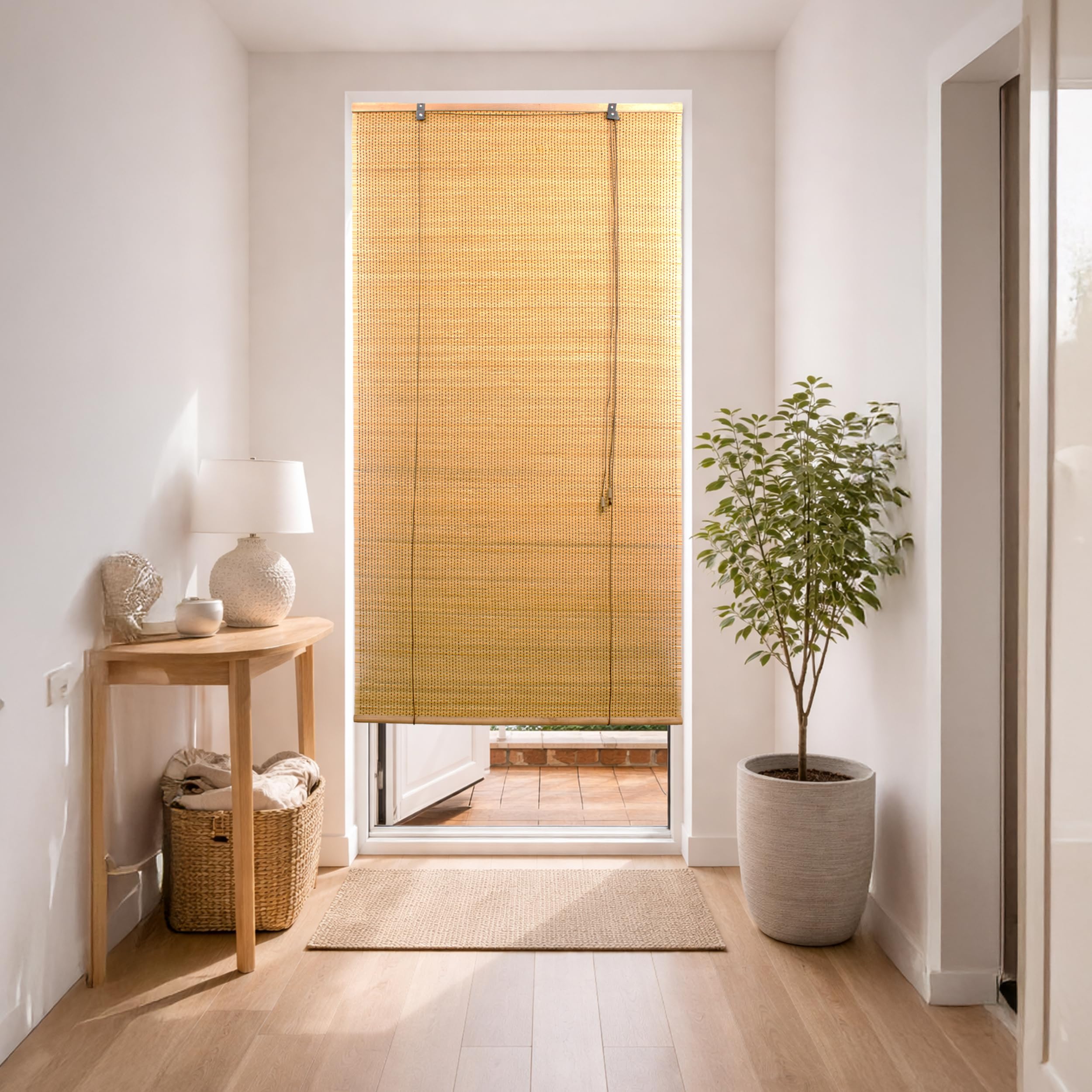 BESCH Persiana Enrollable de Bambú Natural 150x200 cm Estor Rústico Ajustable con Cuerda Cortina para Ventana Protección Luz Privacidad Fácil Instalación Interior Exterior