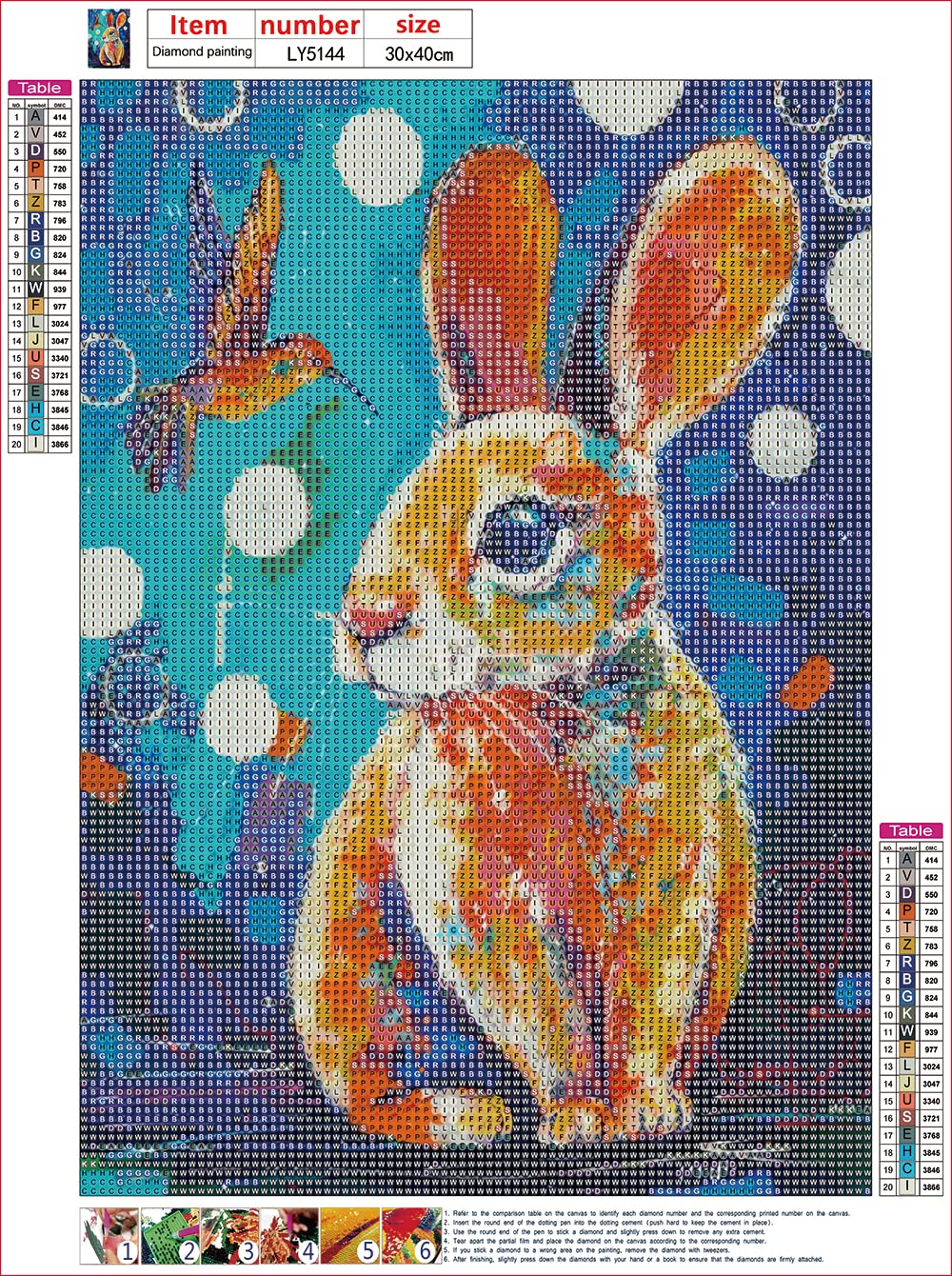 Amazon.co.jp: LEADINTOP ダイヤモンドアート セット うさぎ 30X40cm
