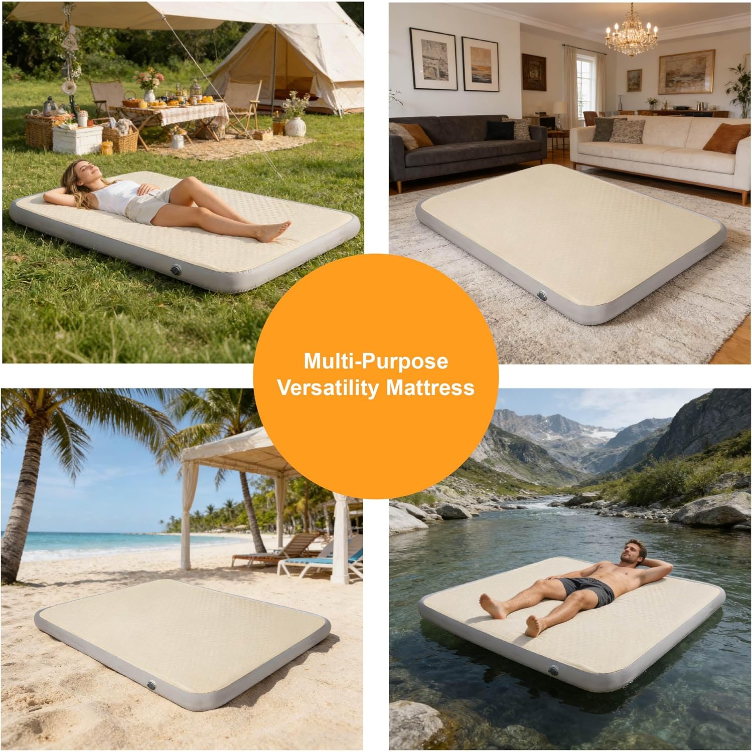 HotMax Drop Stitch Air Mattress, Inflatable Sleeping Pad with Pump, Portable Inflatable Blow-up Bed for Camping, Car, Travel, Guests (75"*51.2")