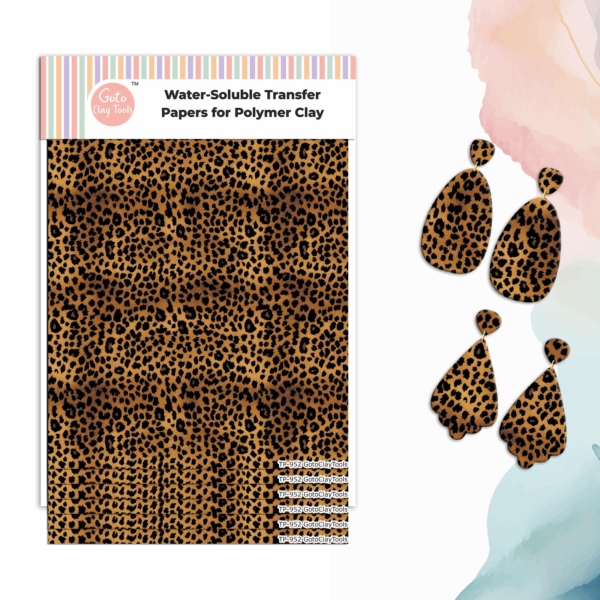 GOTO CLAY TOOLS Cheetah Clay Transfer Paper - 6 Pcs, Transfer Paper for Polymer Clay, Leopard pattern Polymer Clay Transfer Sheet for Jewelry Making TPUS-952