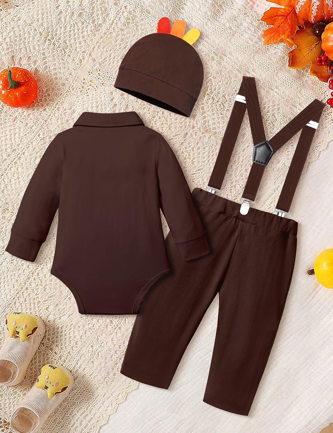 Oranchids Baby Boy Thanksgiving Outfit My First Thanksgiving Plaid Gentleman Romper+Turkey Suspender Pants+Hats 0-12M 3Pcs