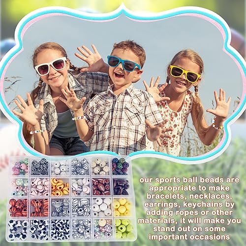 Miniatura 4 de Juego de 800 cuentas de bolas deportivas para béisbol, baloncesto, fútbol, voleibol, fútbol con cuerda elástica para llaveros y pulsera, 2 cajas