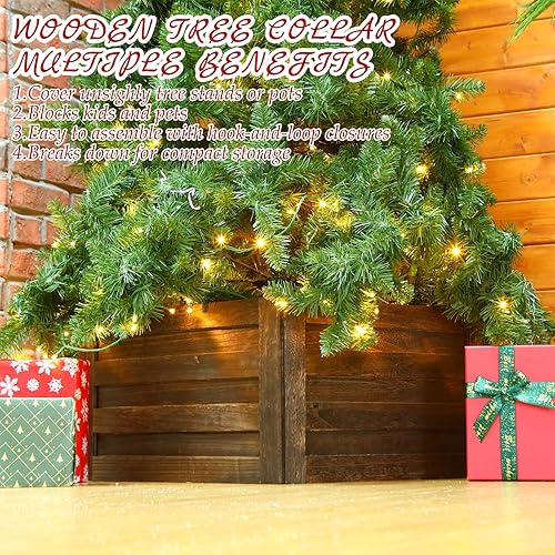 Miniatura 5 de Caja de madera para el cuello del árbol de Navidad, cubierta de soporte para árbol de Navidad, falda rústica para árbol de Navidad, faldas de árbol