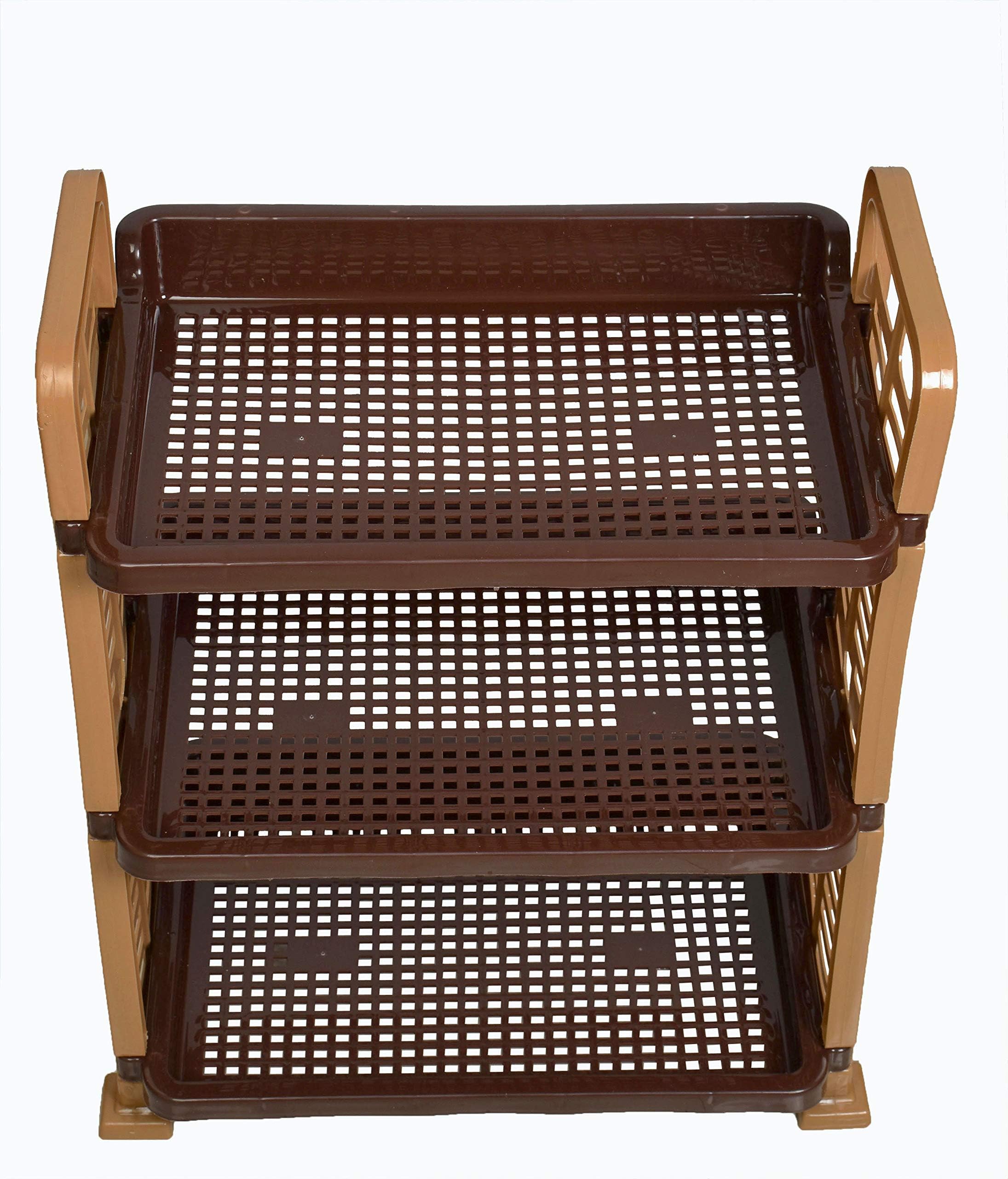 mastBus Plastic Storage Organizer Multipurpose, 36 x 24 x 48 CM (3 Rack, Brown, 1 Set)
