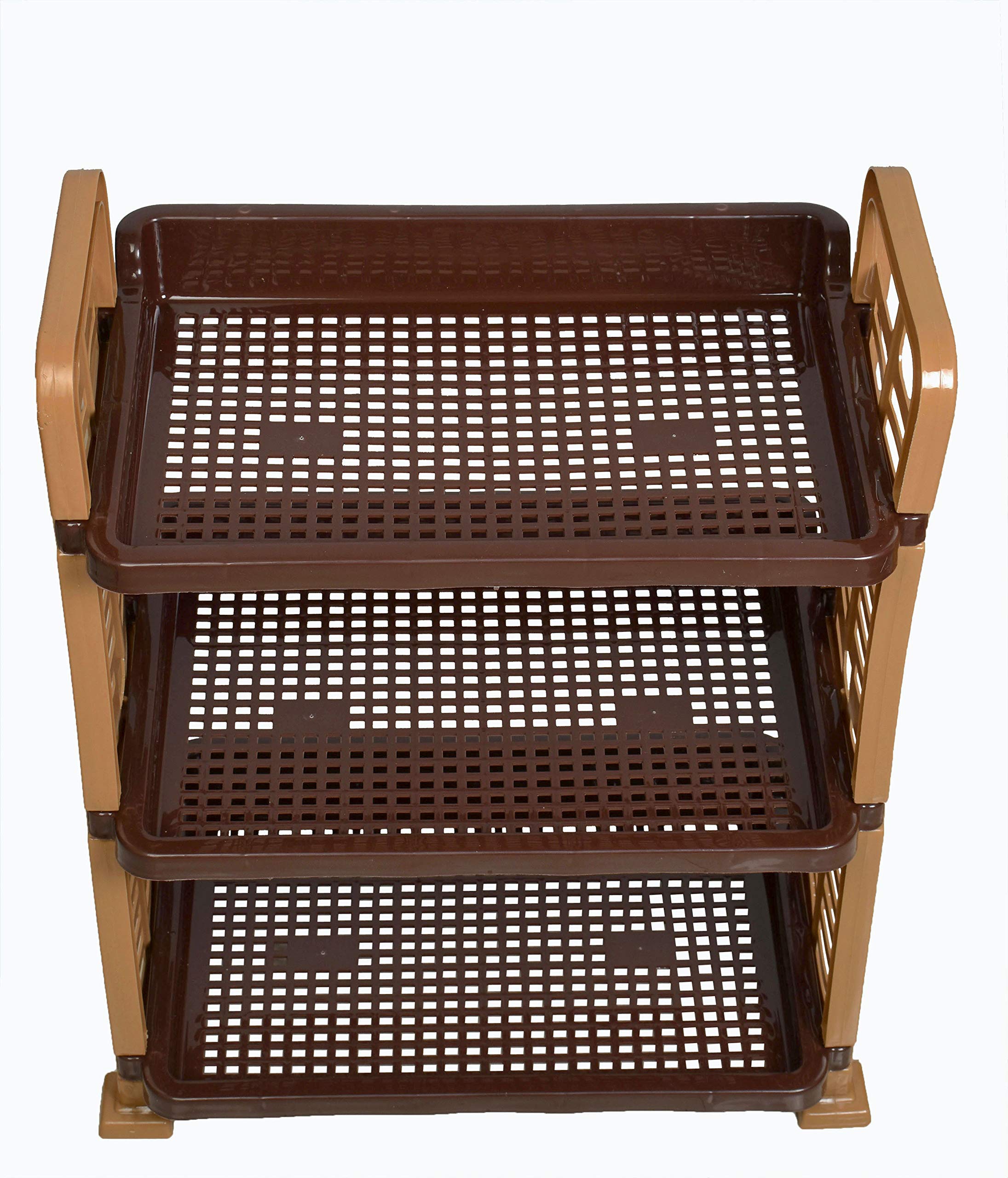 mastBus Plastic Storage Organizer Multipurpose, 36 x 24 x 48 CM (3 Rack, Brown, 1 Set)