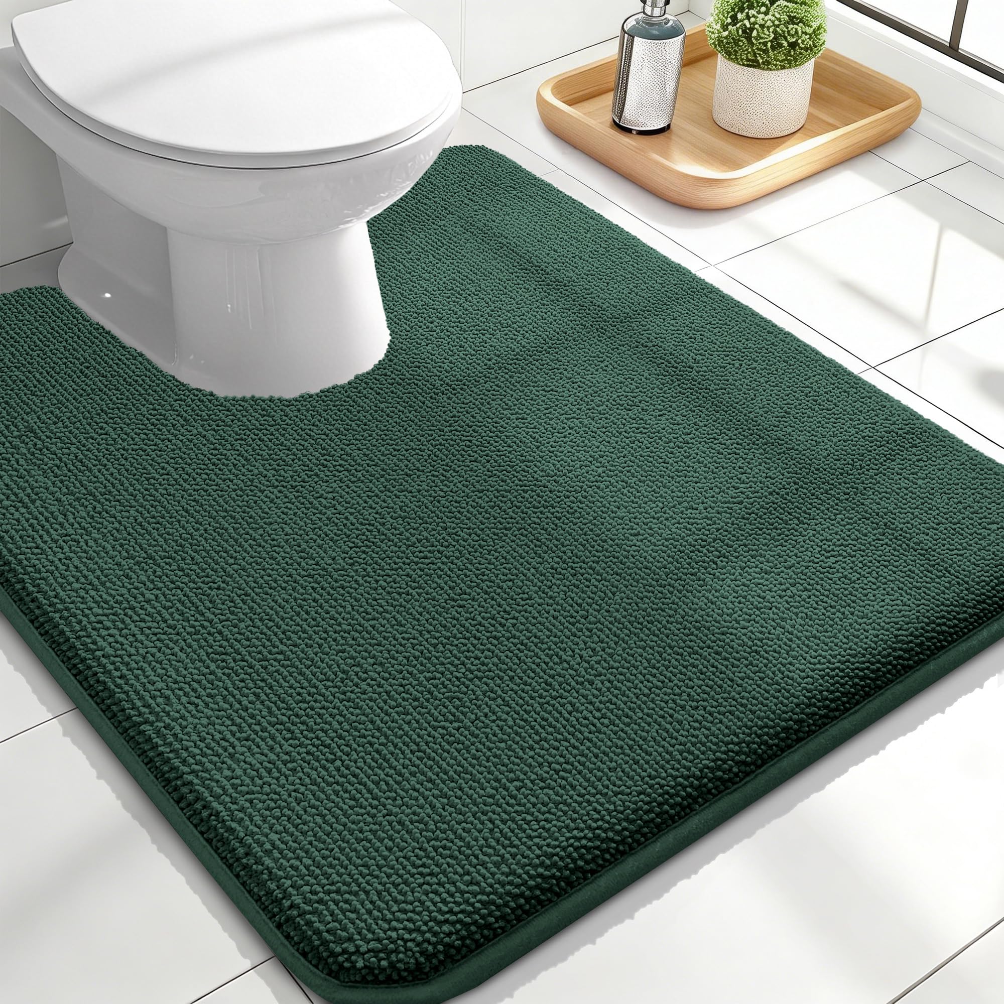 OLANLY Thick Memory Foam Bathroom Toilet Rug U-Shaped 24x20, Blackish Green