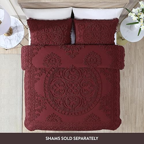 Miniatura 2 de Beatrice Home Fashions - Colcha de felpilla con diseño de medallón, tamaño King, color borgoña