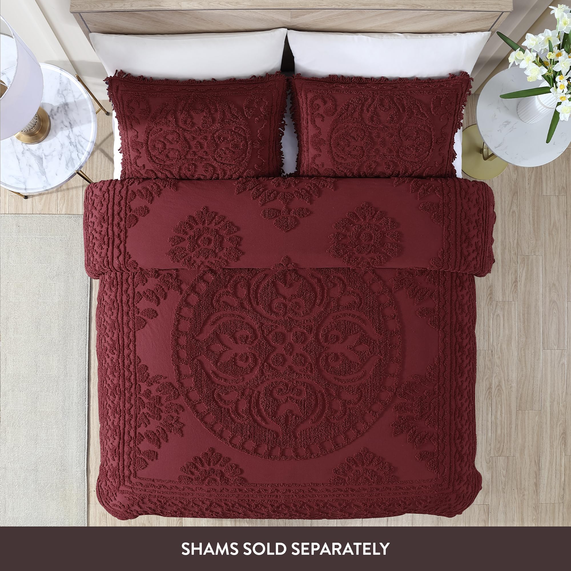 Beatrice Home Fashions Copriletto In Ciniglia Medallion - Letto Matrimoniale, Colore Cioccolato - Stile Vintage