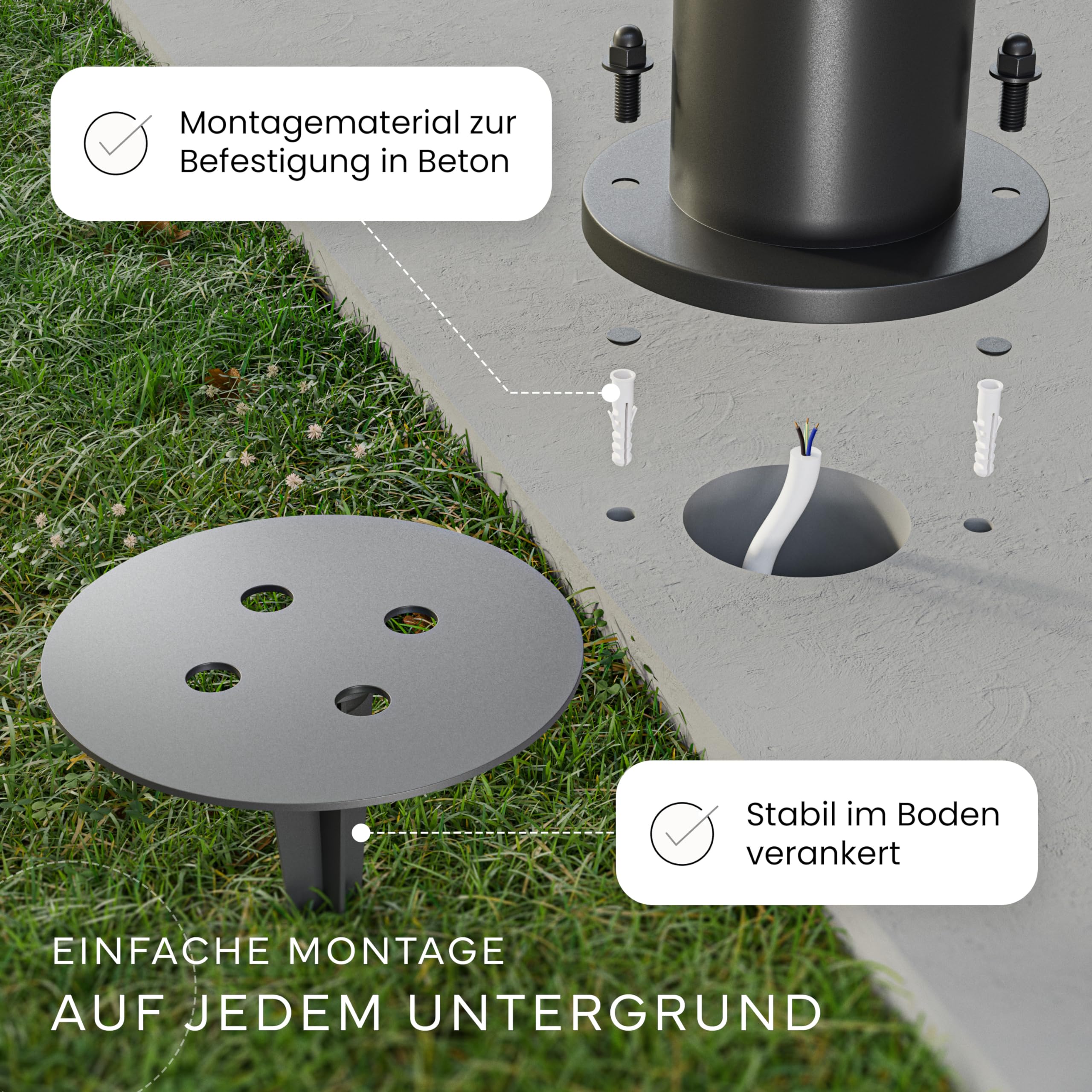 MATO Wegeleuchten Außen E27 Fassung Höhe 50 cm Edelstahl IP44 Pollerleuchte