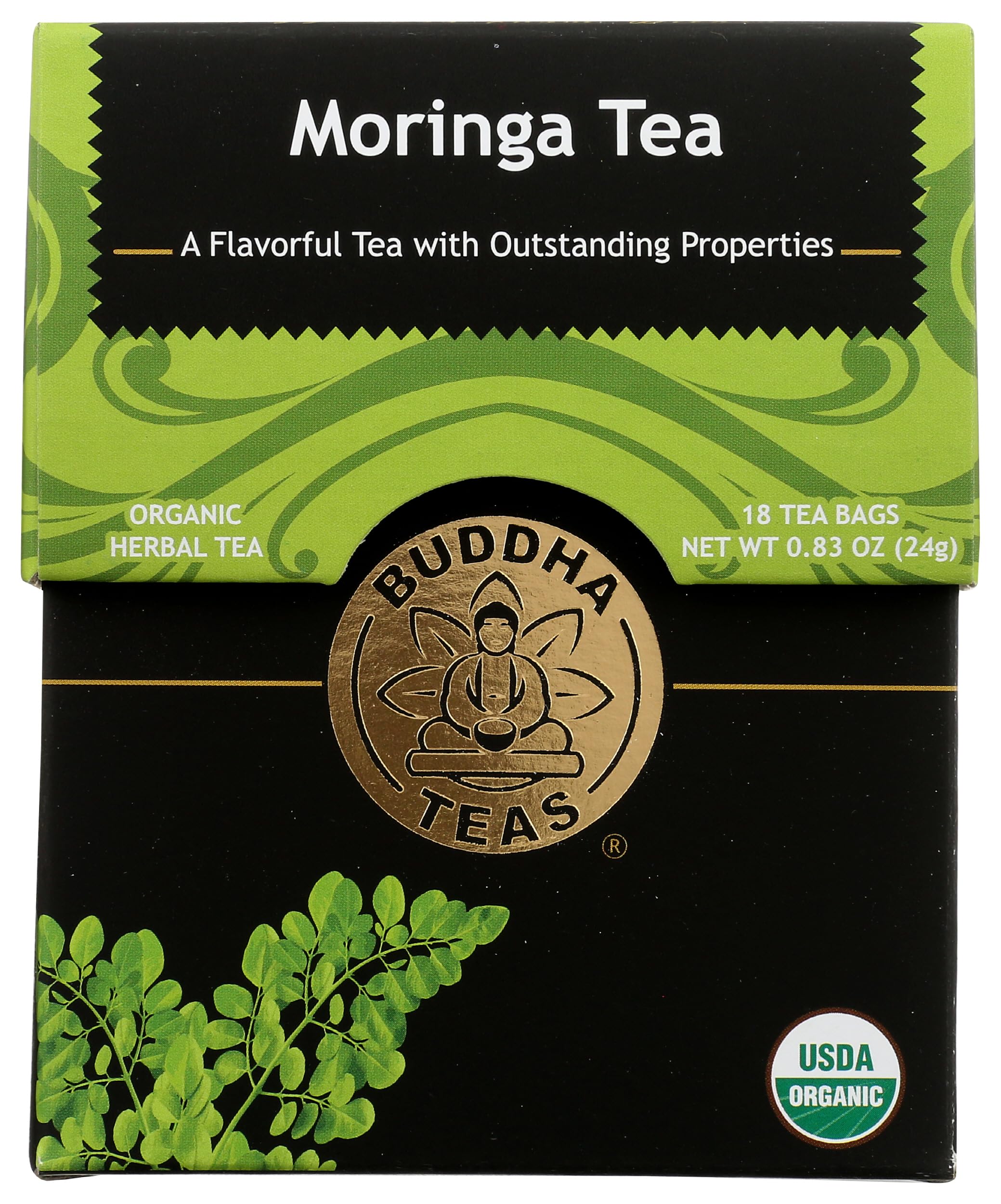 Buddha Teas  Moringa Tea - OU Kosher, USDA , CCOF , 18 Bleach-Free Tea Bags