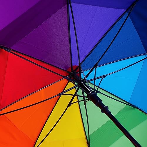 Miniatura 4 de Doble dosel ventilado a prueba de viento plegable portátil de viaje multicolor paraguas - arco iris