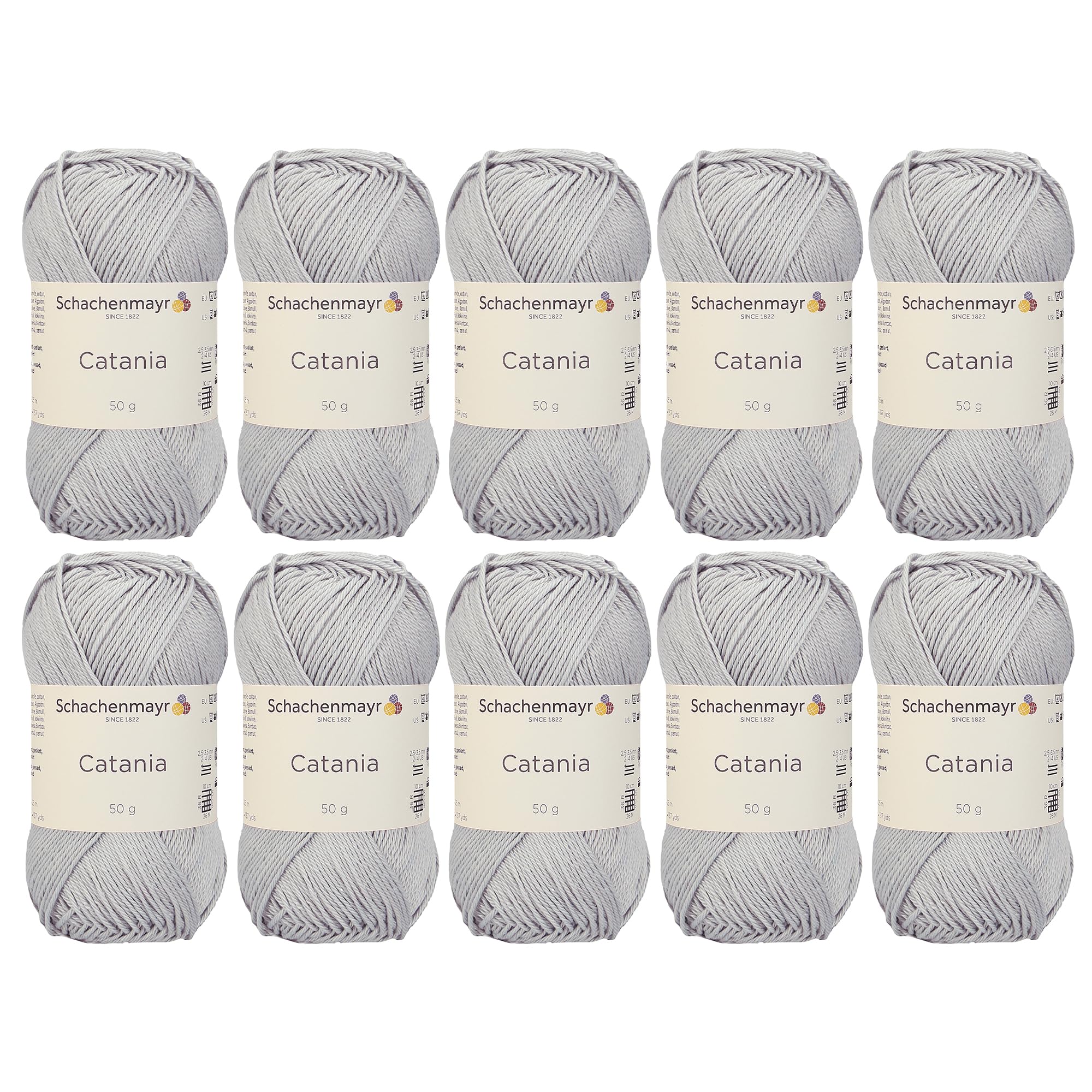 10 Knäuel SMC Catania Color Originals, grau, 100% Baumwolle, insgesamt 50 g, 125 m, Fine-Sport 2, Grau 172