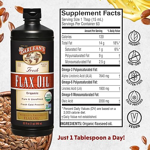 Miniatura 2 de Barleans Organic Oils Aceite de lino fresco botella de 32 onzas