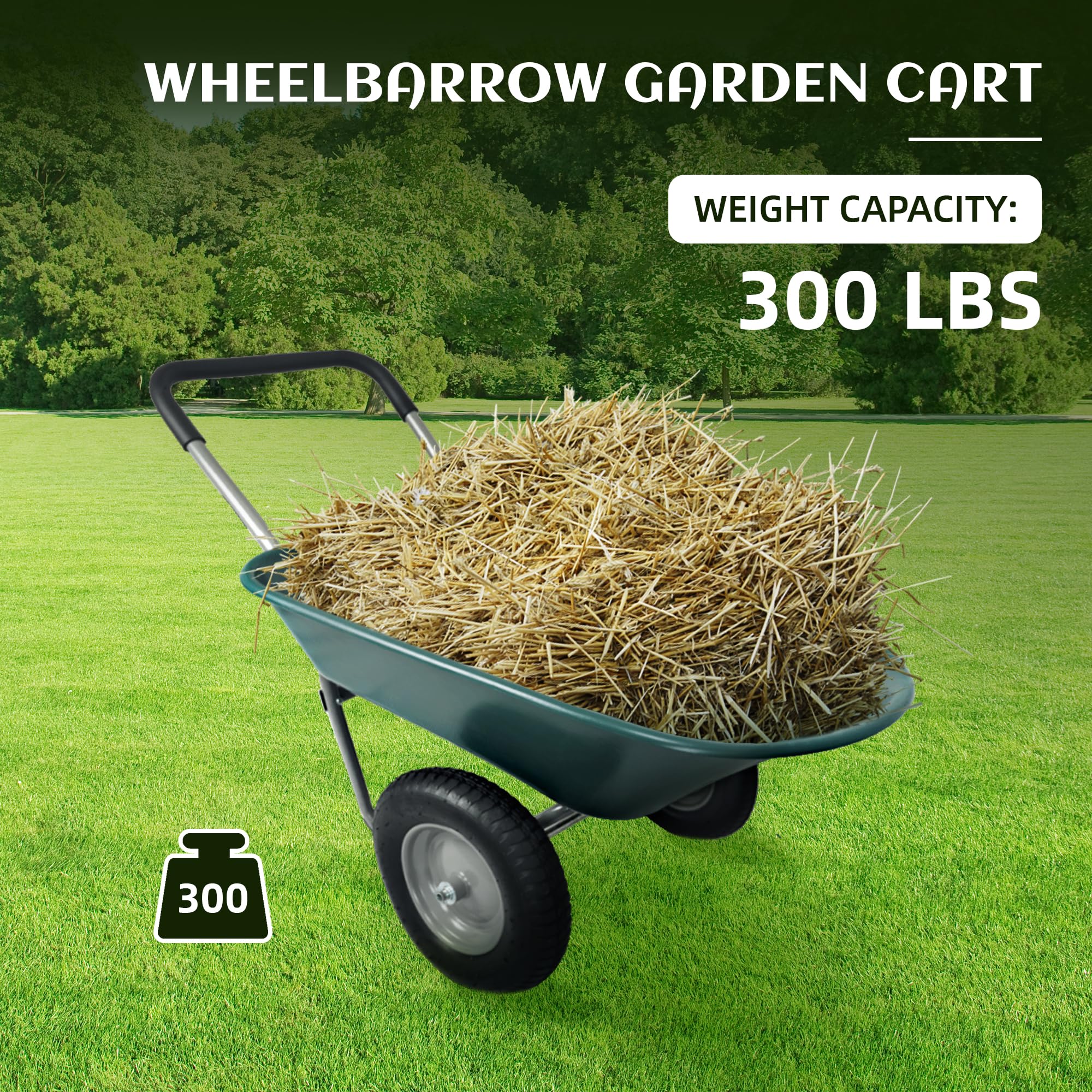 Elevon Chariot de Jardin Robuste pour Usage Domestique, Chariot à Double Roue pour la Maison, Le Jardin, la Cour, avec Support intégré, Couleur Verte
