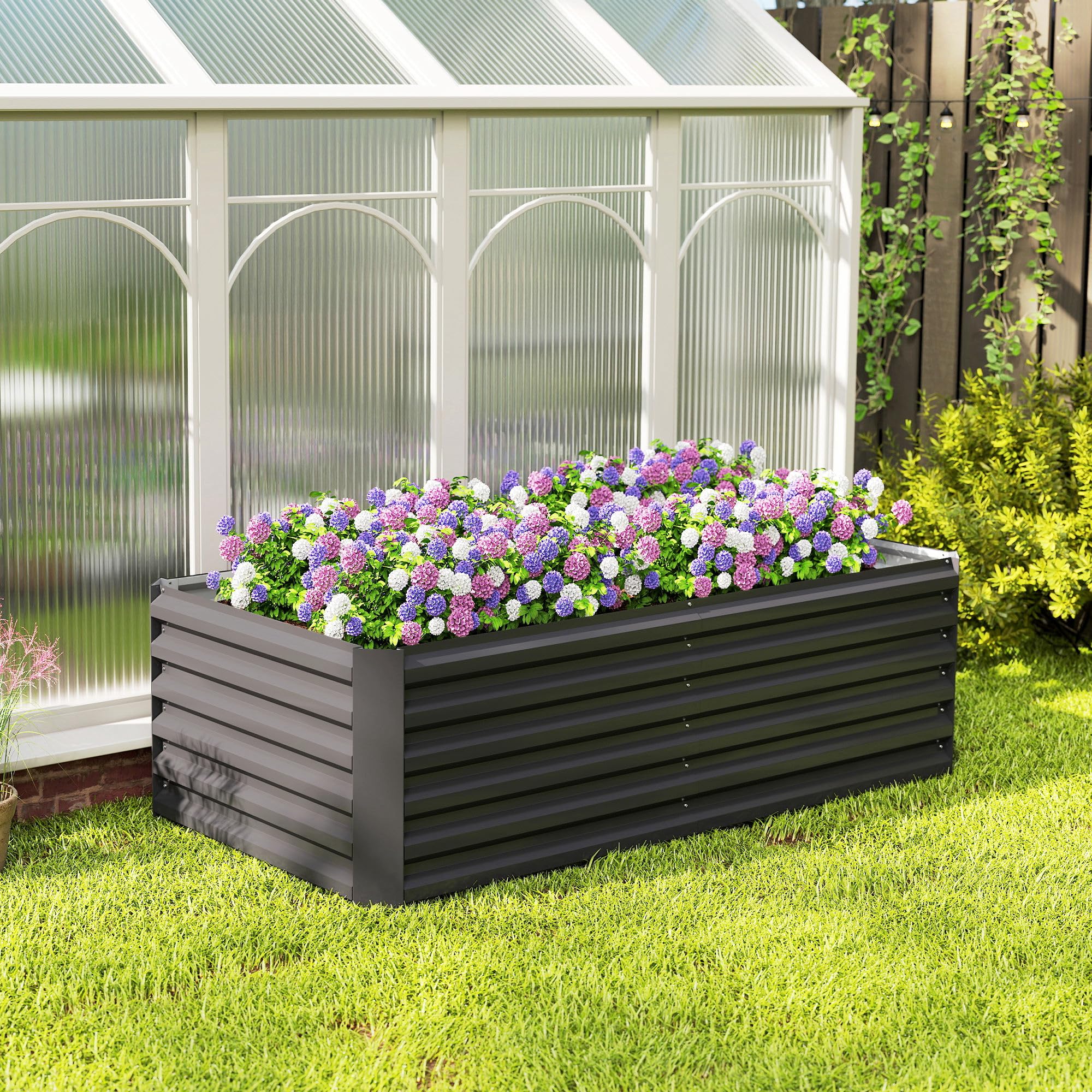 Outsunny Carré Potager Surélevé Galvanisé 180x90x60 cm Gris Foncé