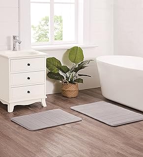 TRULY SOFT Memory Foam Grey Polyester 2-Piece 17x24 Mat Set, Solid Theme...