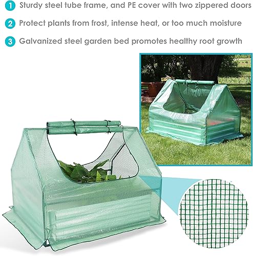Miniatura 6 de Sunnydaze Cama de jardín elevada con cubierta, kit de mini invernadero para exteriores con 2 puertas con cremallera, color verde, 4 pies x 3 pies