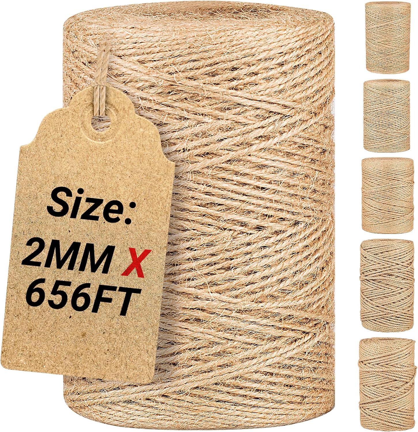 Natural Jute Twine String 3mm x 656ft Bulk Jute Rope for Crafting, Gardening, Gift Wrapping - Brown Decorative Cord for Cat Scratching Posts, DIY Projects