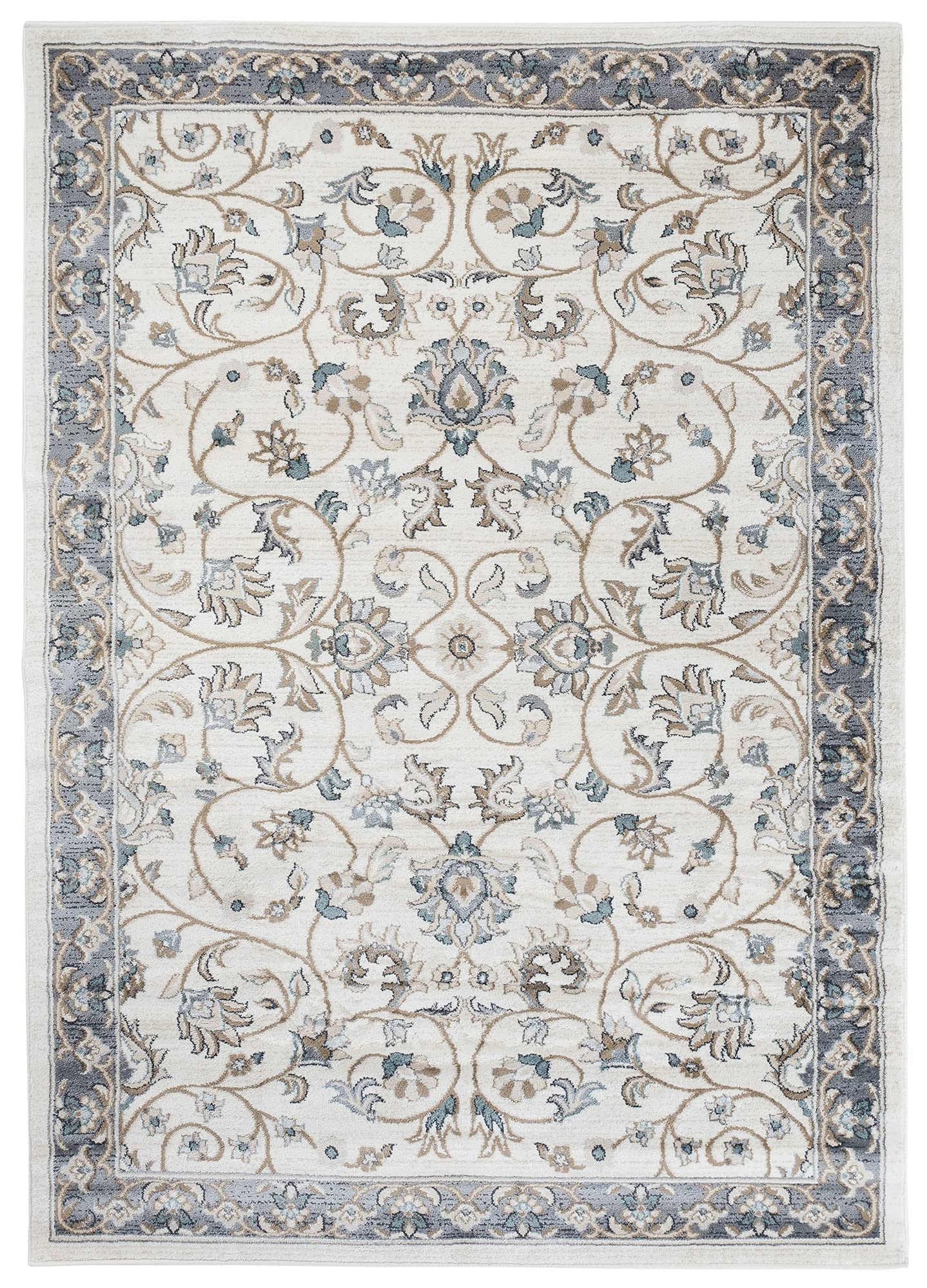 TAPISO Dubai Tappeto Tradizionale Pelo Corto Soggiorno Design Classico Motivo Floreale Ornamenti tonalità Crema Grigio Salotto Sala Camera Ufficio Oeko-Tex 160 x 220 cm