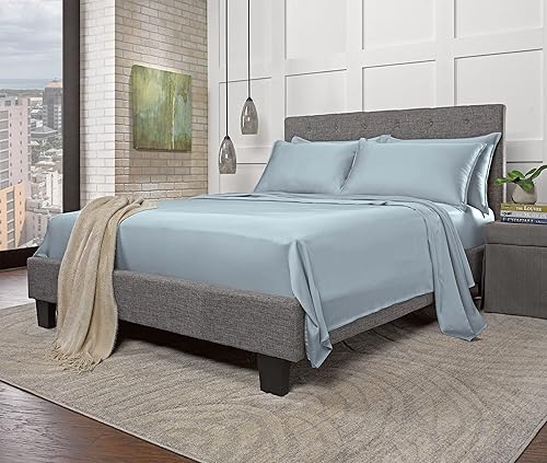 Miniatura 3 de Juego de sábanas de 4 piezas de eucalipto 100% orgánico, Tencel Lyocell, sedosas, suaves y lisas, transpirables, bolsillos de 16 pulgadas de