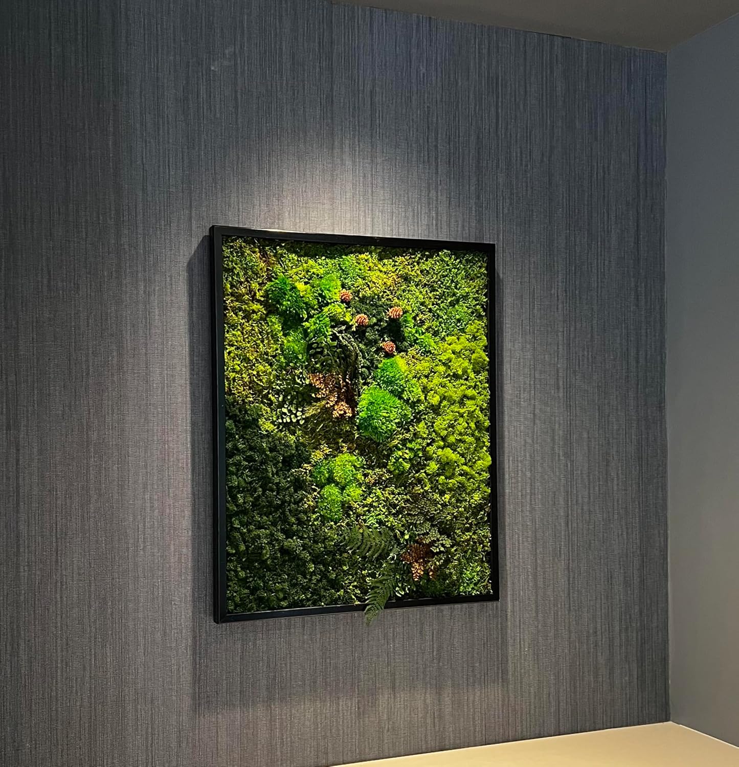 Unique Moss Wall Art - Preserved Live Moss Art Framed - Natural Wooden Artwork - Home Decor - Wall Decor - Custom Made - Handmade - Made in USA (40" x 20") Black