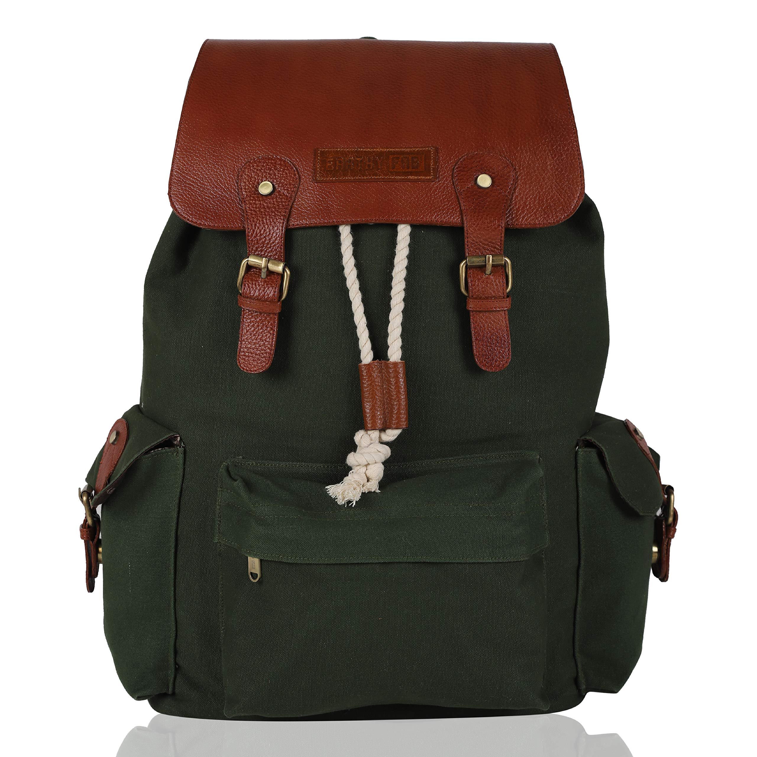 Earthy Fab Backpack for 16 Inches Laptop. Vintage Rugged Look. Canvas Leather Laptop Bag Olive Green.