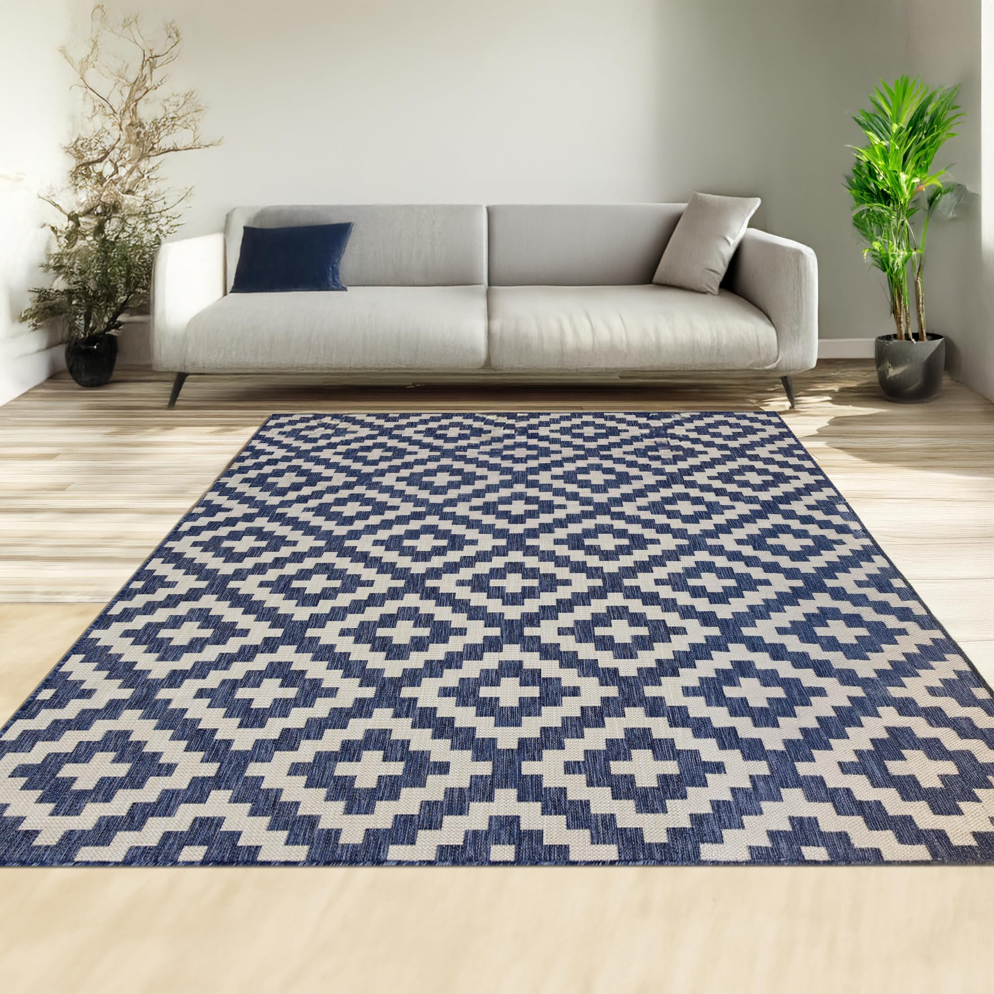 homeart Area Rugs – Durable, Stain-Resistant, Vibrant Geometric Design Carpets – Easy-Clean Rugs for Living Room, Kitchen, Entryway, or Bedroom – Square - D.Blue Cream - 120x170 cm