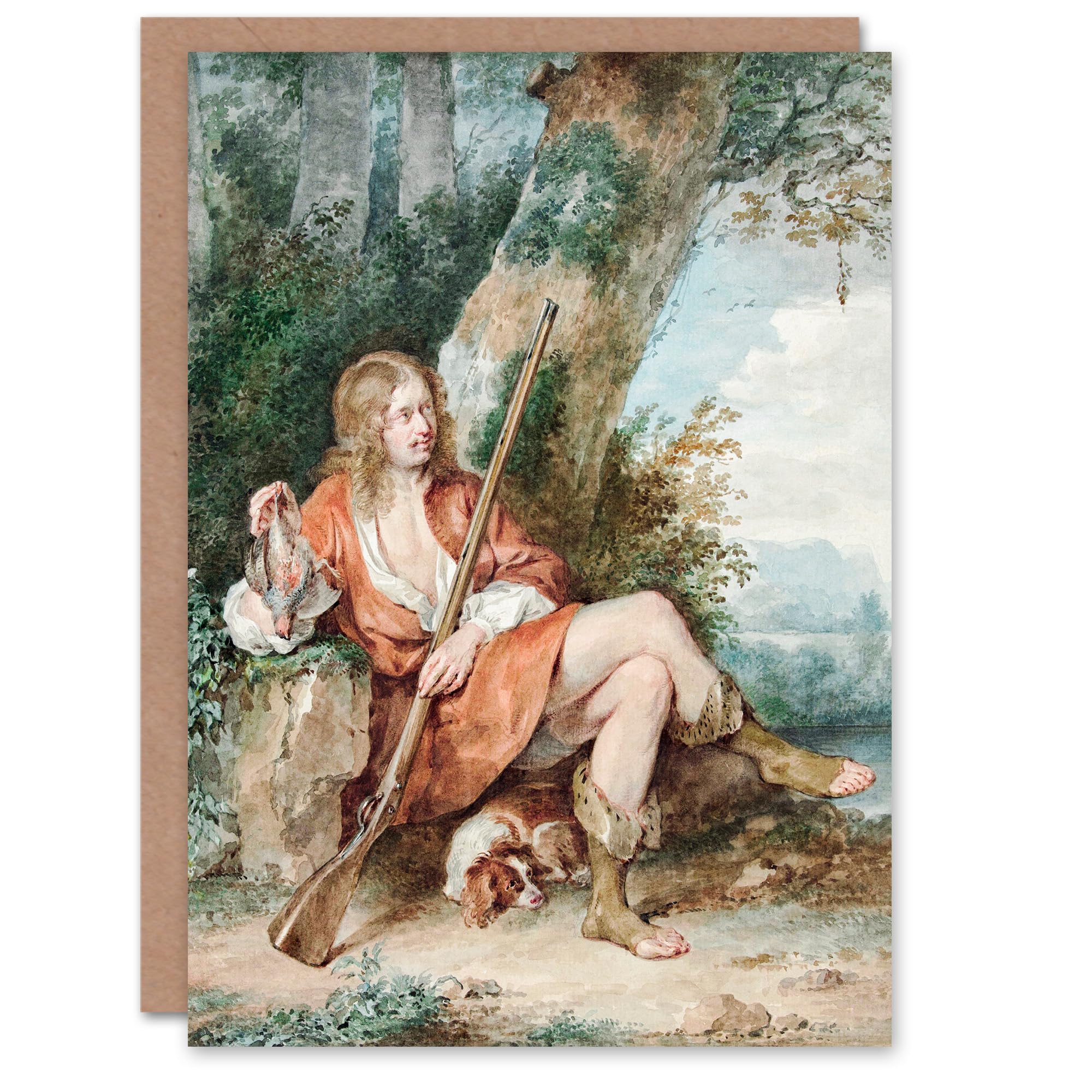 Artery8 Aert Schouman Art Card Resting Hunter with Partridge by a Tree