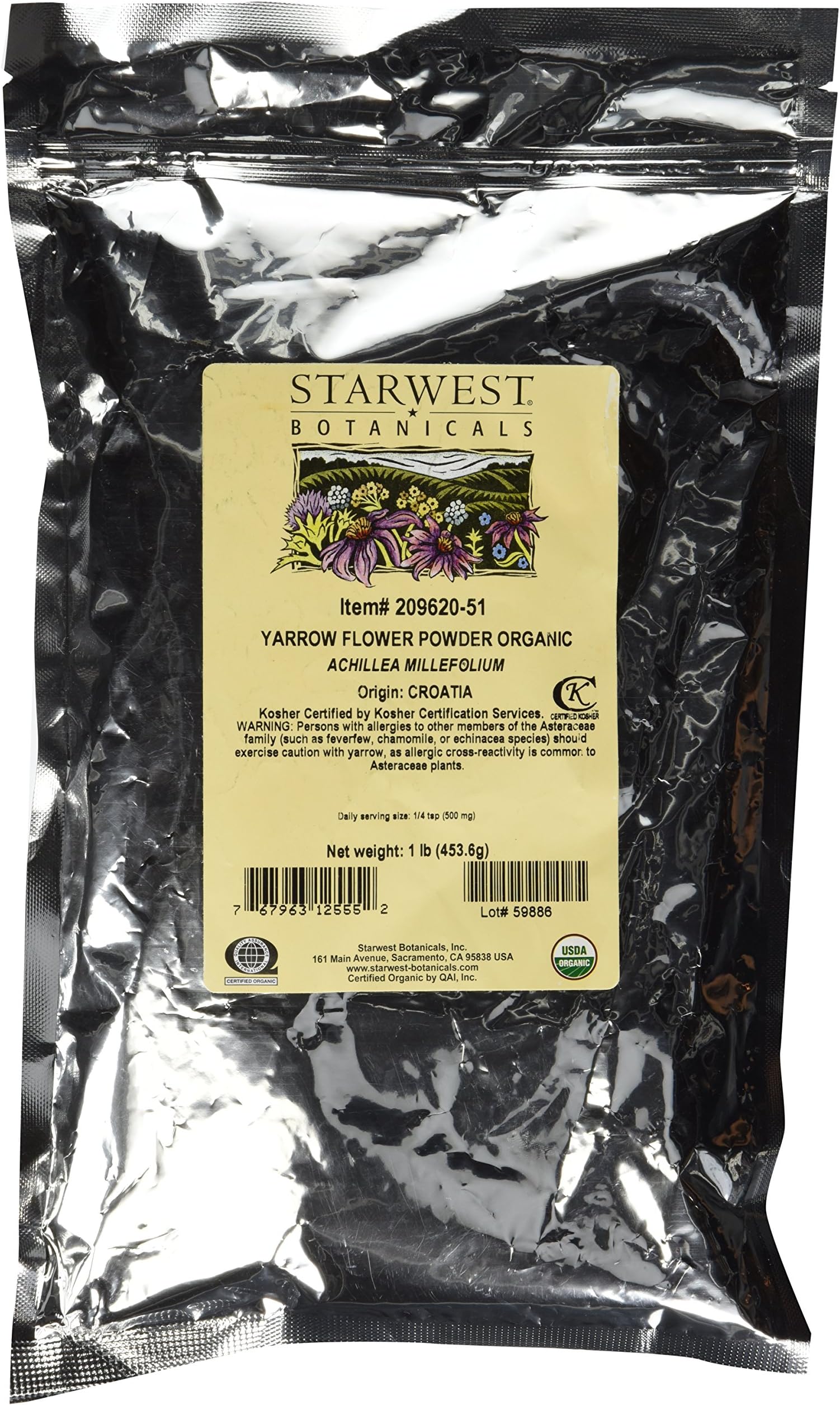 Organic Yarrow Flower Powder, 1 lb (453 g)