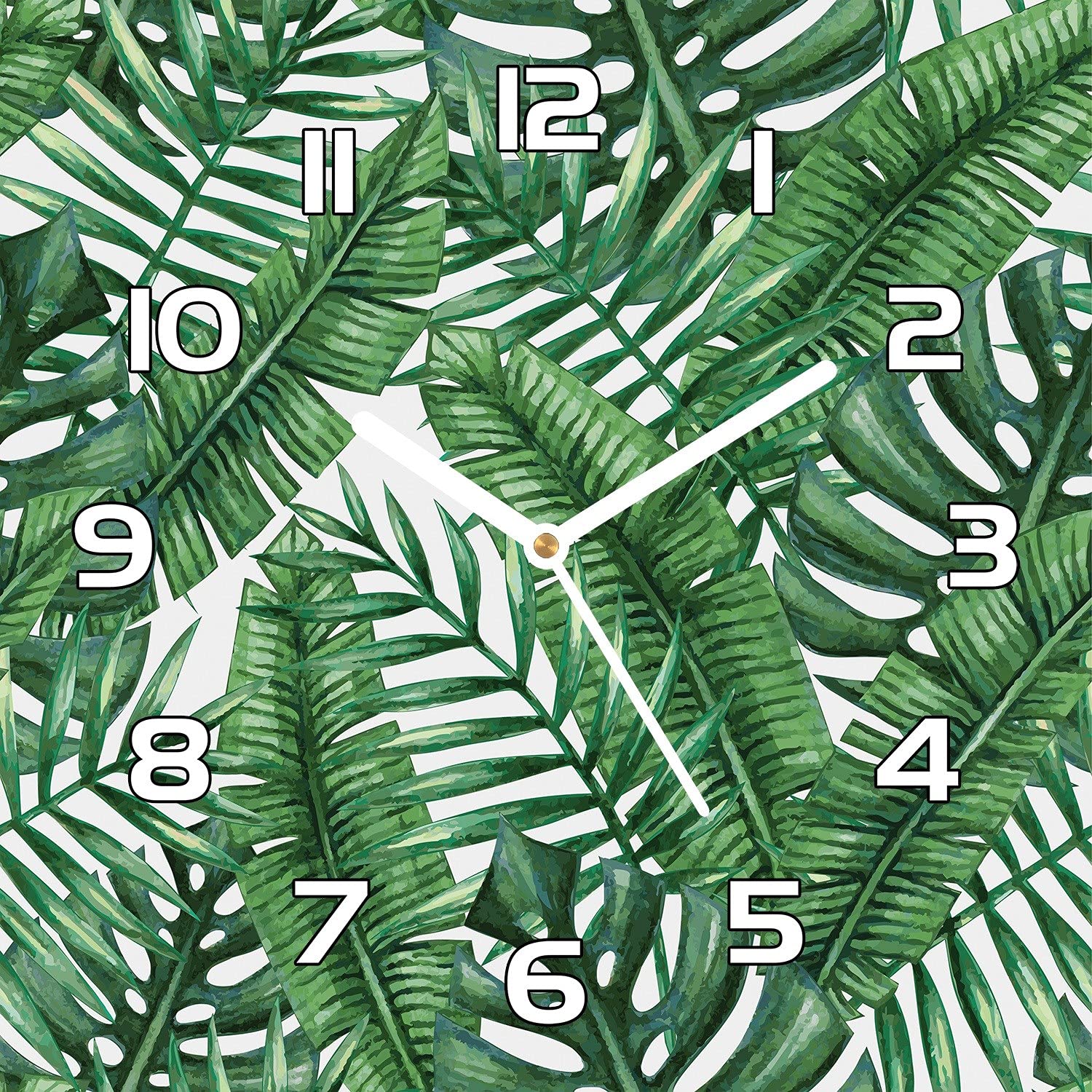 Horloge murale en verre silencieuse motif jungle 30x30cm